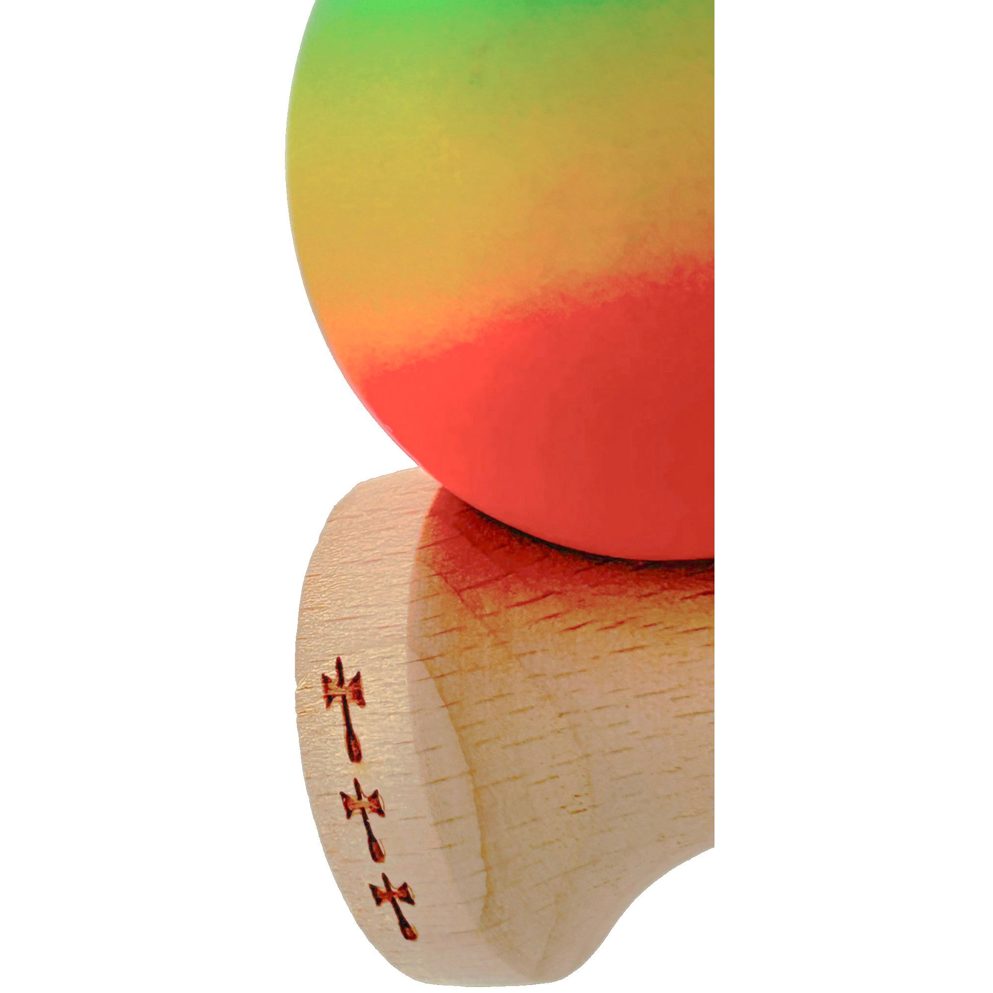 Kendama Rubber Grip V2 Cupe Mari - Kendama X Originala, Profesionala, Flippy, Big Cups V2, Rubber Grip cu Cupe Mari, Rulment Metalic cu Ata 55 cm, Verde/Galben/Rosu