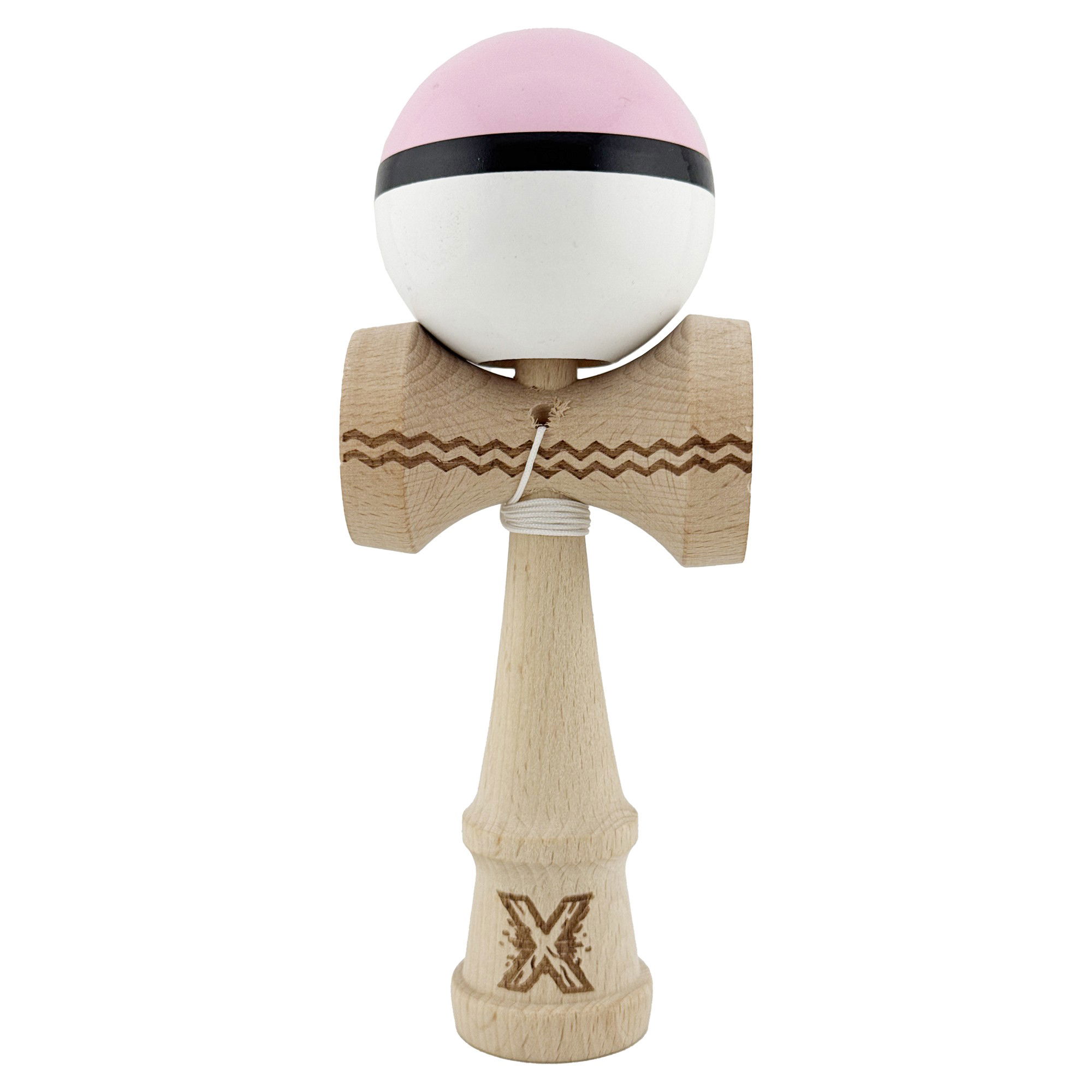Kendama Super Sticky - Kendama X Originala, Profesionala, Flippy, din Lemn, Gravata, 18 cm, Super Sticky, Roz/Negru/Alb