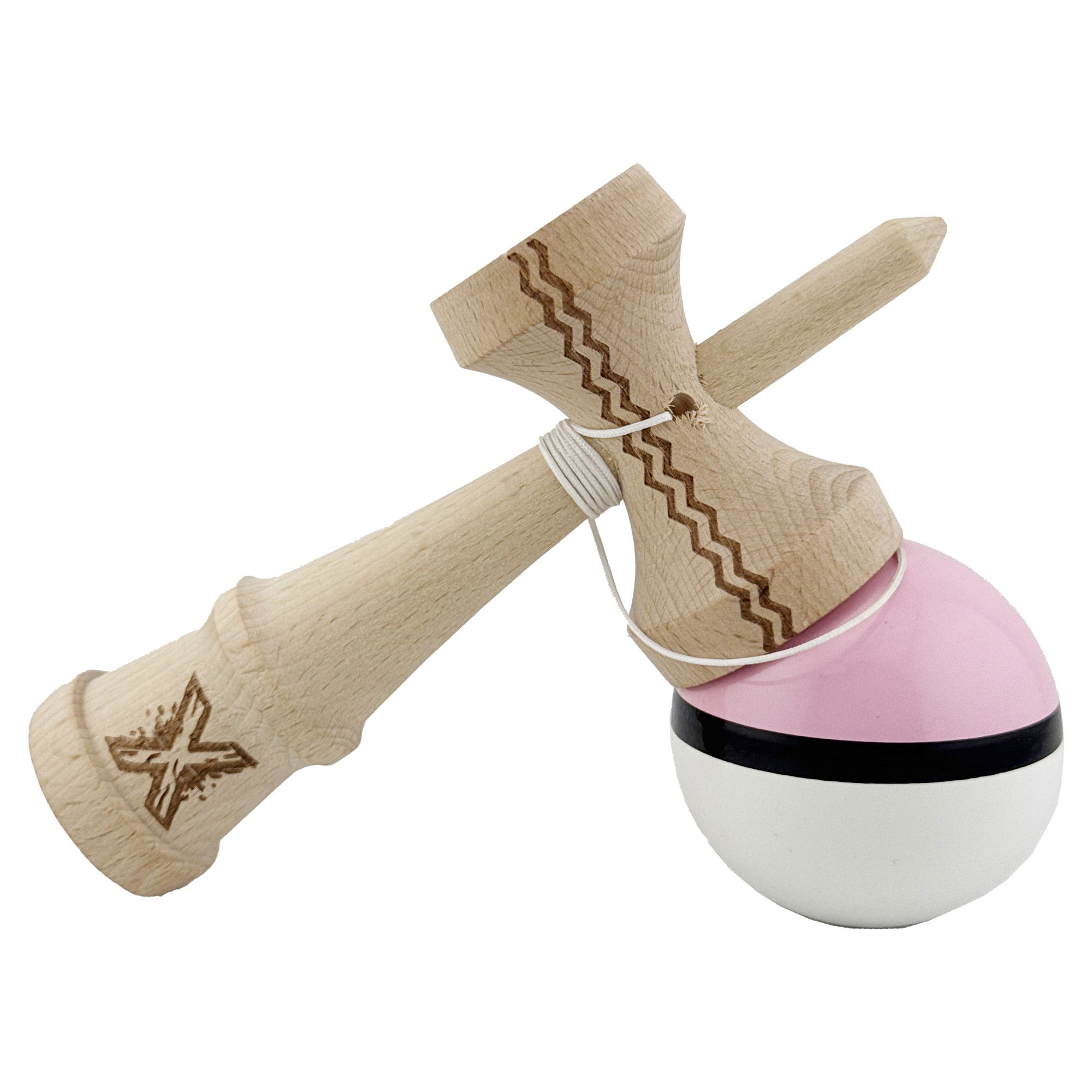 Kendama X Originala, Profesionala, Flippy, din Lemn, Gravata, 18 cm, Super Sticky, Roz/Negru/Alb [4]