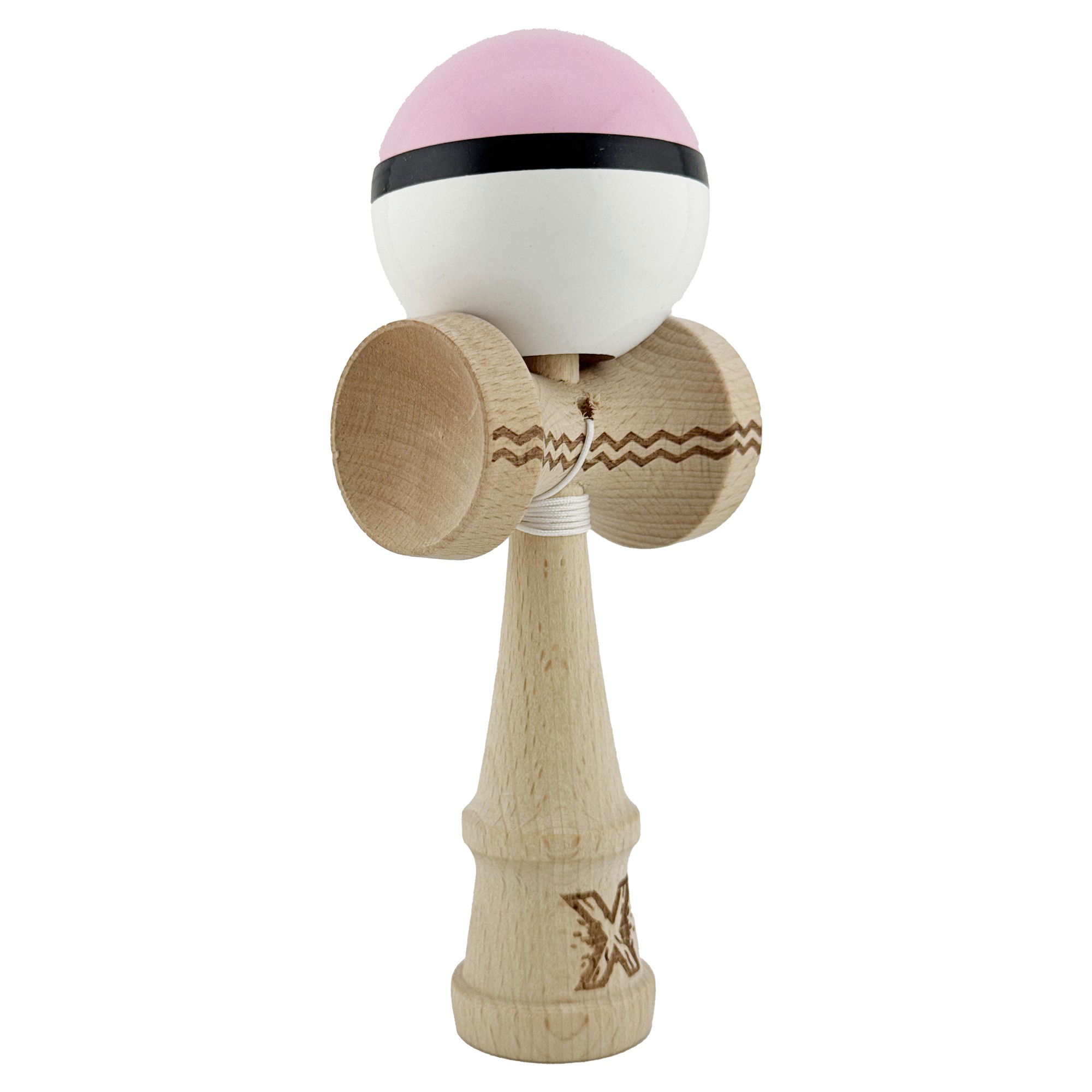 Kendama X Originala, Profesionala, Flippy, din Lemn, Gravata, 18 cm, Super Sticky, Roz/Negru/Alb [9]