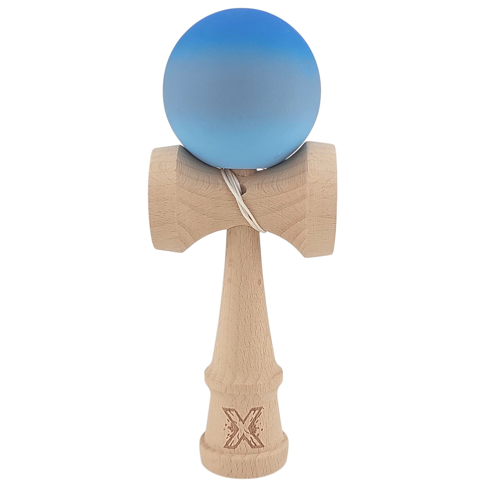 Kendama Rubber Grip - Kendama X Originala, Profesionala, Flippy, din Lemn, Rubber Grip, 18 cm, Albastru/Gri/Bleu