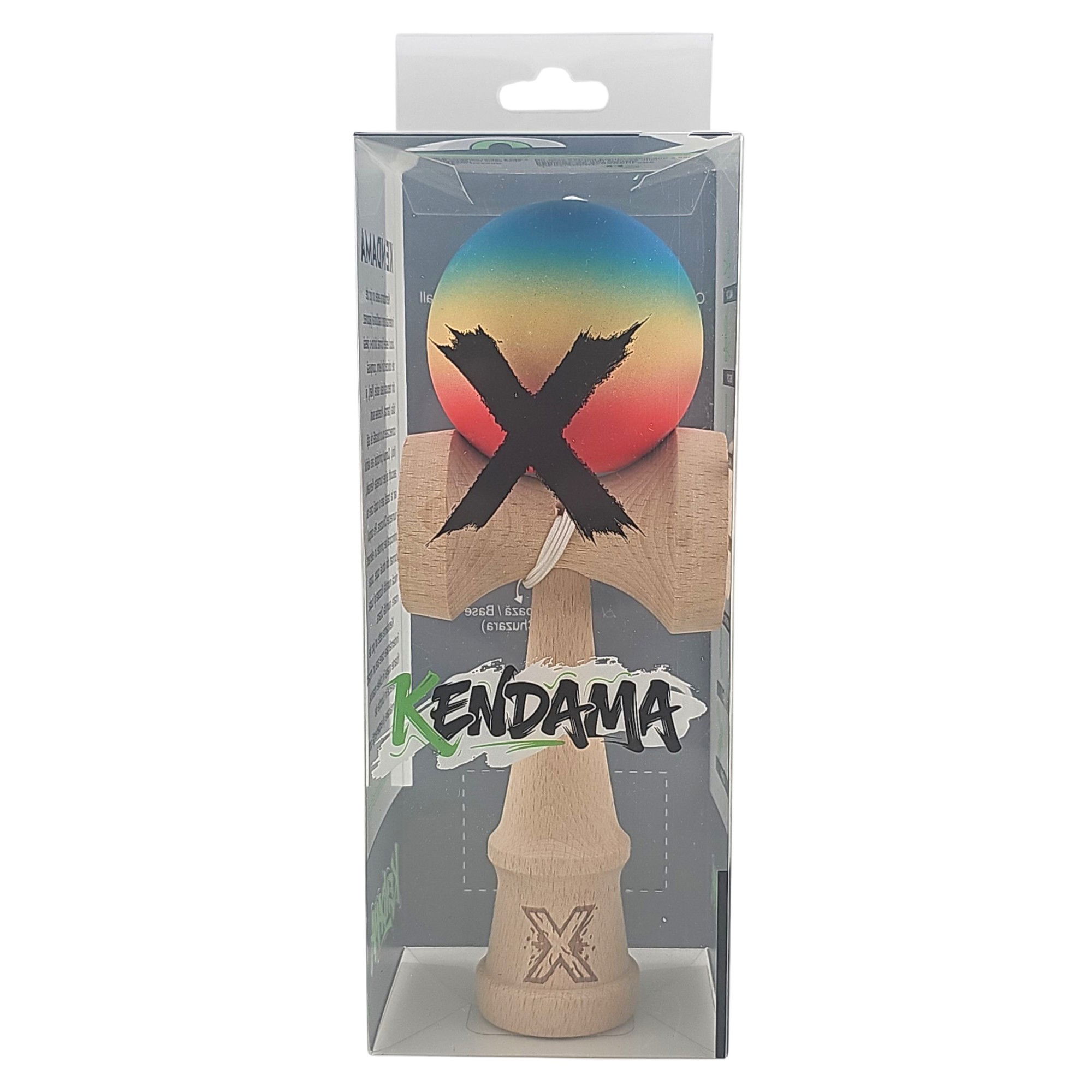 Kendama X Originala, Profesionala, Flippy, din Lemn, Rubber Grip, 18 cm, Rosu/Galben/Albastru [4]