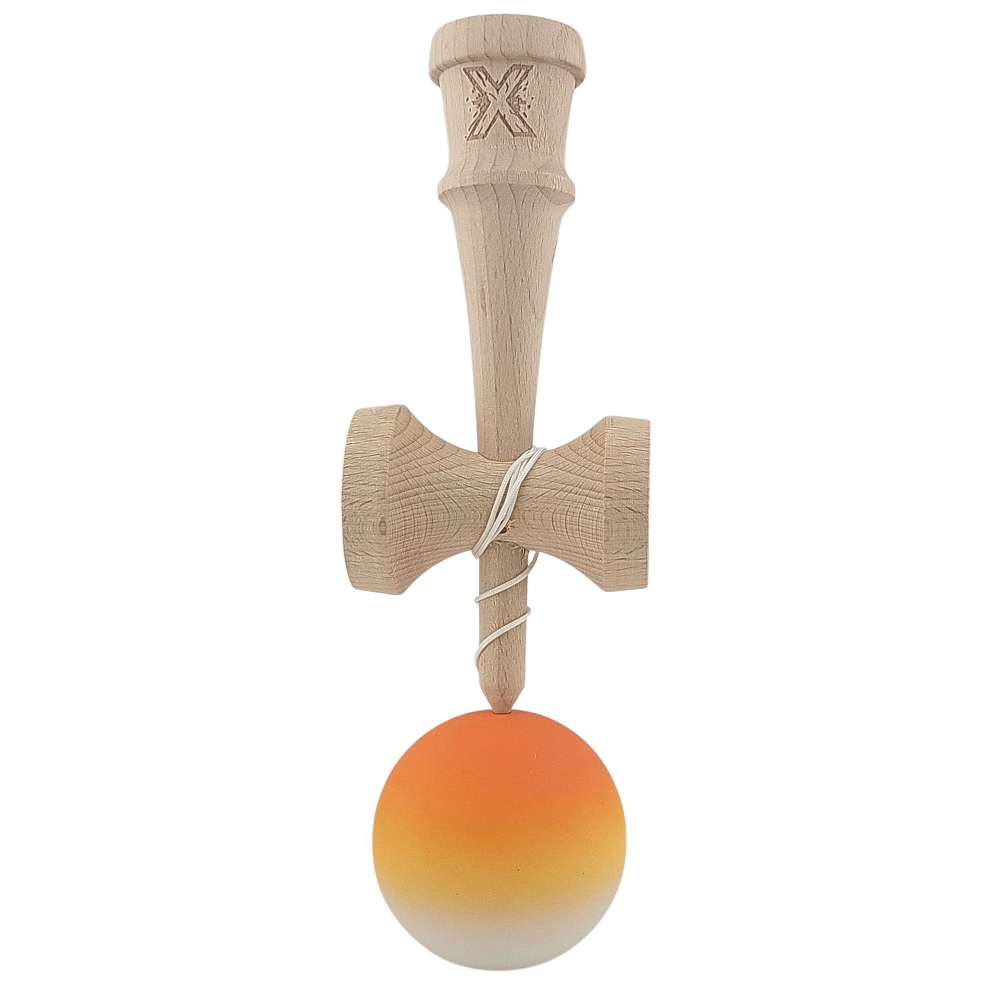 Kendama X Originala, Profesionala, Flippy, din Lemn, Rubber Grip, 18 cm, Portocaliu/Galben/Alb [3]