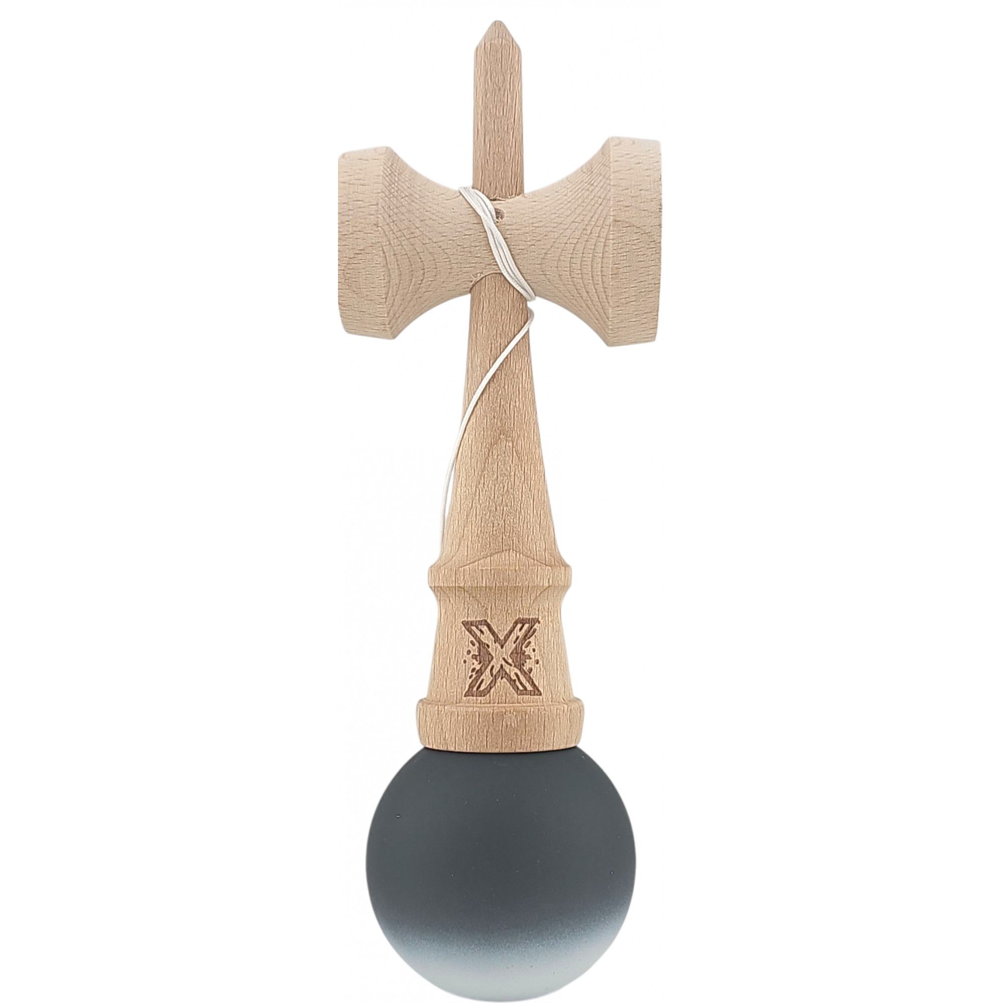 Kendama X Originala, Profesionala, Flippy, din Lemn, Rubber Grip, 18 cm, Alb/Negru [3]