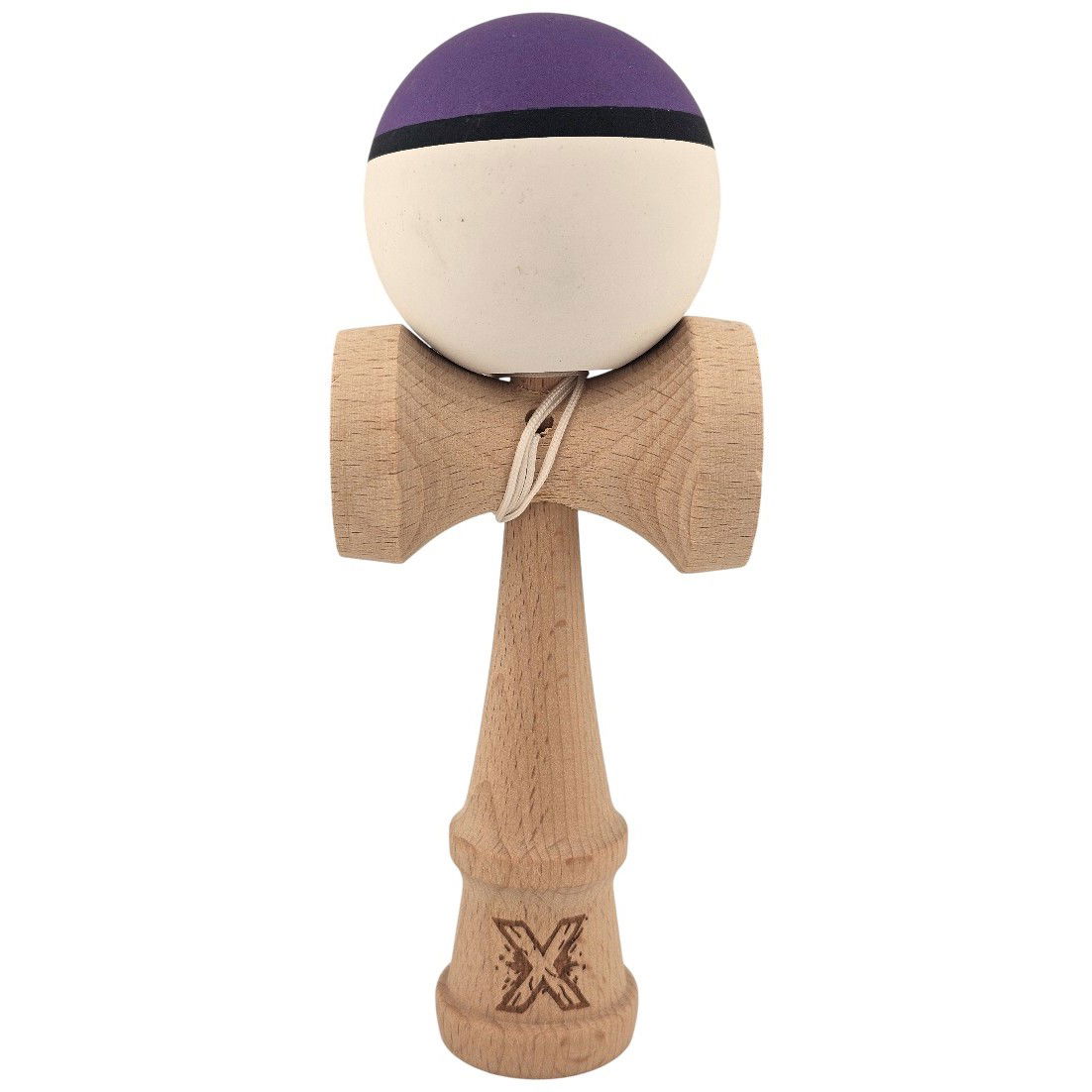 Kendama Rubber Grip - Kendama X Originala, Profesionala, Flippy, din Lemn, Rubber Grip, 18 cm, Mov/Negru/Alb