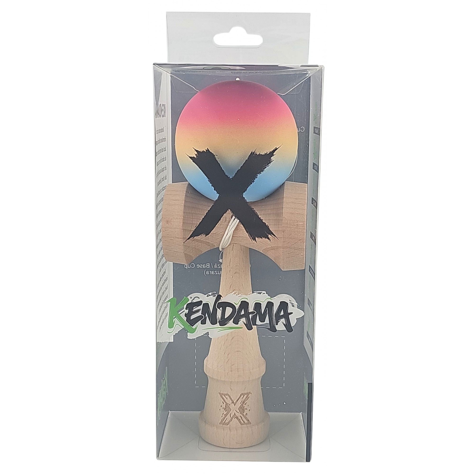 Kendama X Originala, Profesionala, Flippy, din Lemn, Rubber Grip, 18 cm, Roz/Galben/Albastru [4]
