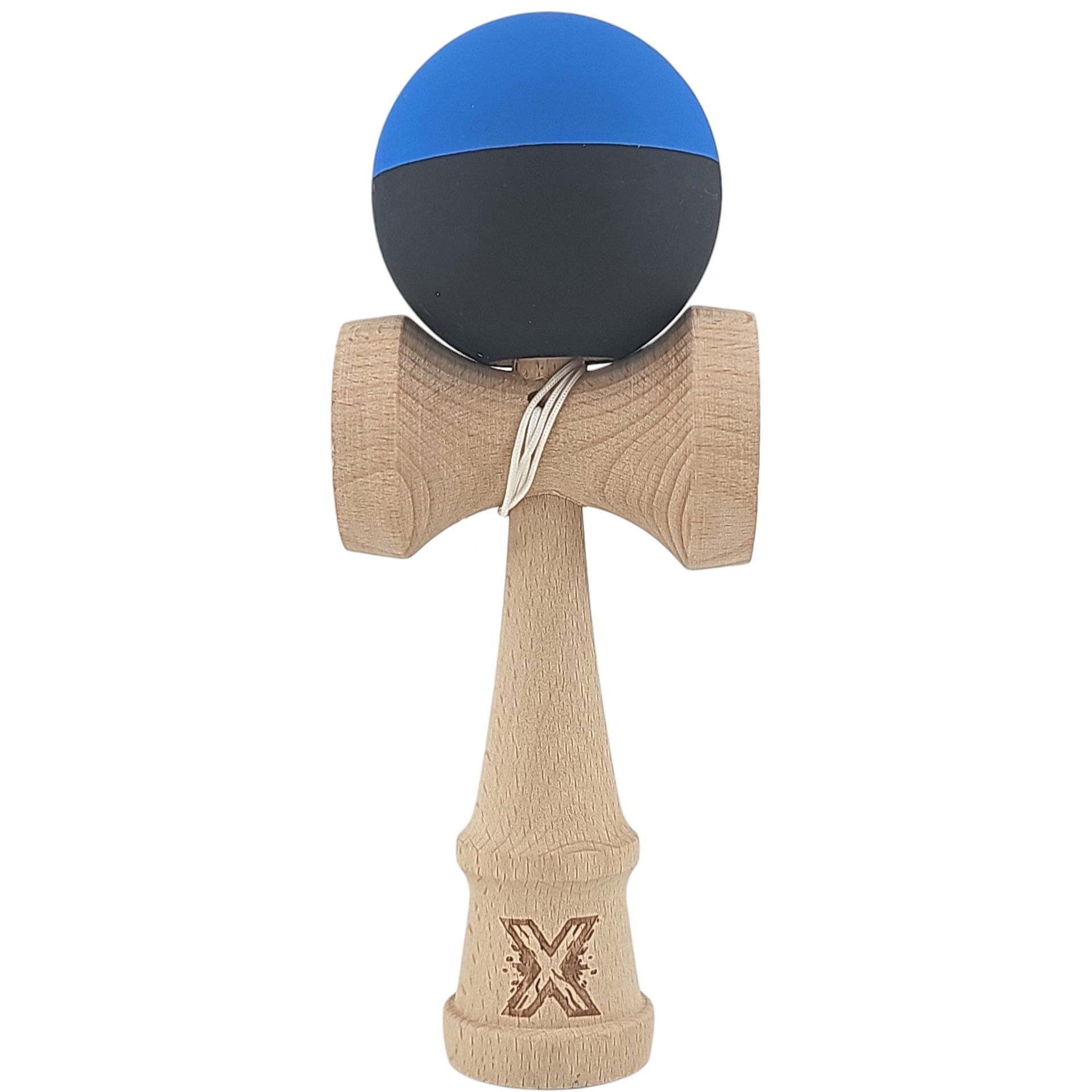 Kendama Rubber Grip - Kendama X Originala, Profesionala, Flippy, din Lemn, Rubber Grip, 18 cm, Albastru/Negru