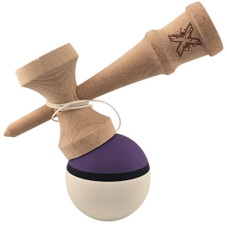 Kendama X Originala, Profesionala, Flippy, din Lemn, Rubber Grip, 18 cm, Mov/Negru/Alb [3]