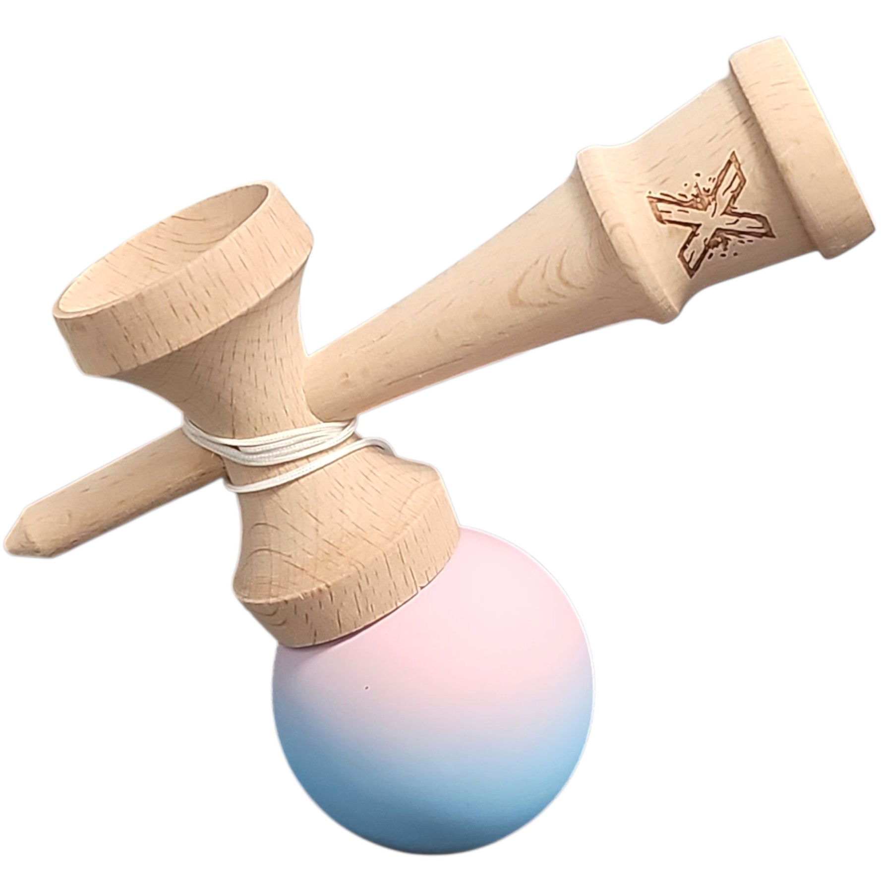 Kendama X Originala, Profesionala, Flippy, din Lemn, Rubber Grip, 18 cm, Lila/Turcoaz [3]