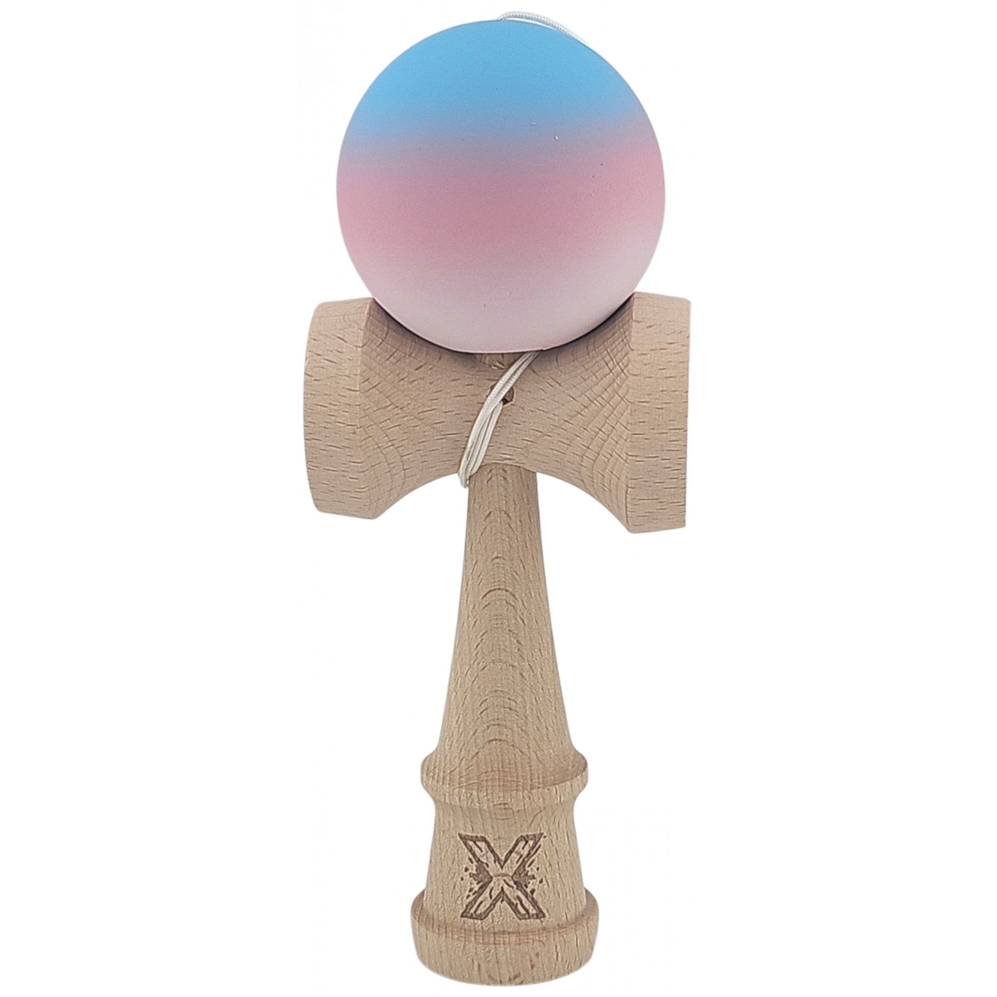Kendama Rubber Grip - Kendama X Originala, Profesionala, Flippy, din Lemn, Rubber Grip, 18 cm, Gradient Albastru/Roz/Alb