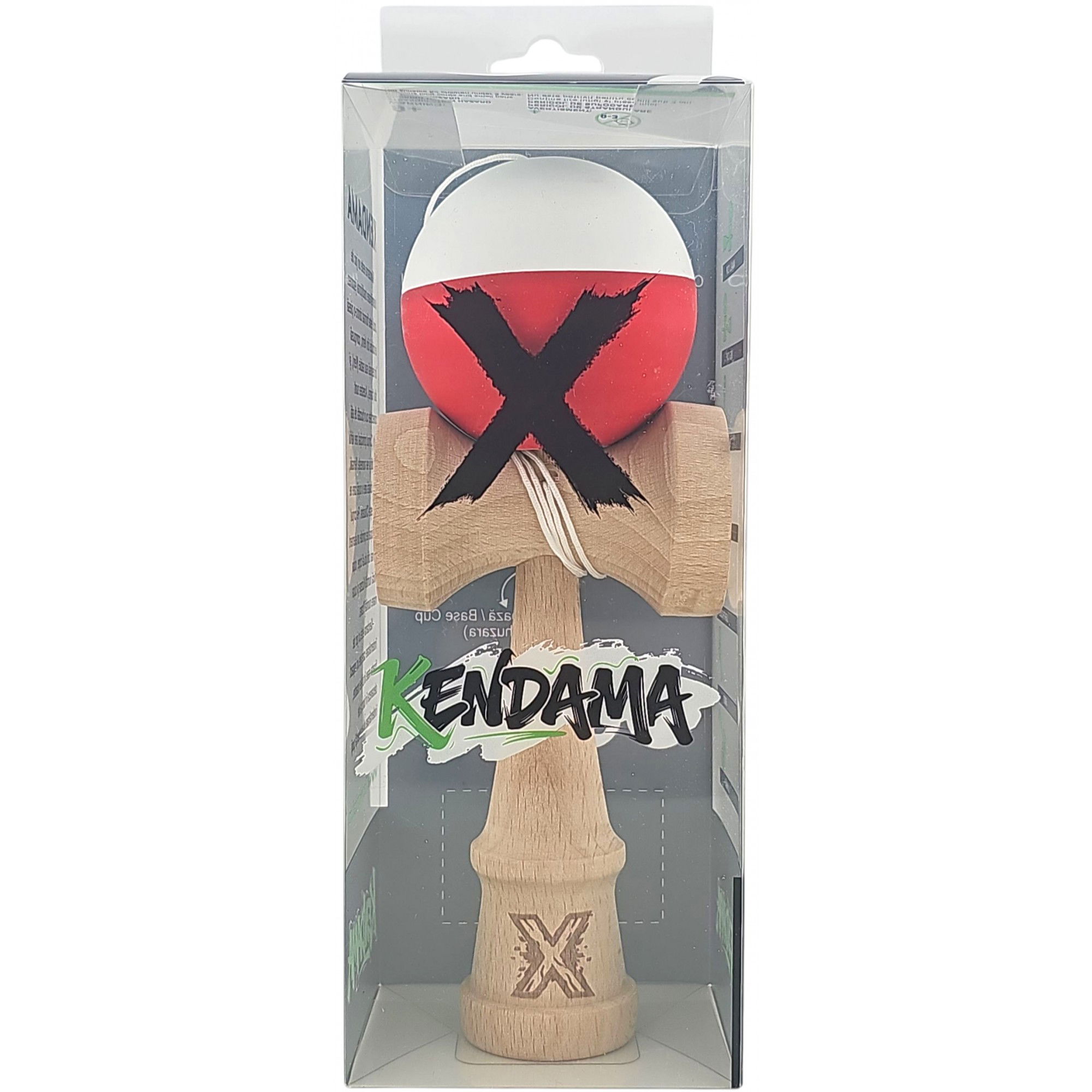 Kendama X Originala, Profesionala, Flippy, din Lemn, Rubber Grip, 18 cm, Alb/Rosu [5]