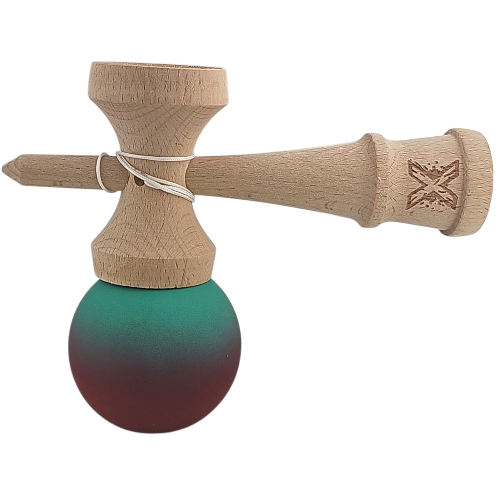 Kendama - Kendama X Originala, Profesionala, Flippy, din Lemn, Rubber Grip, 18 cm, Rosu/Verde
