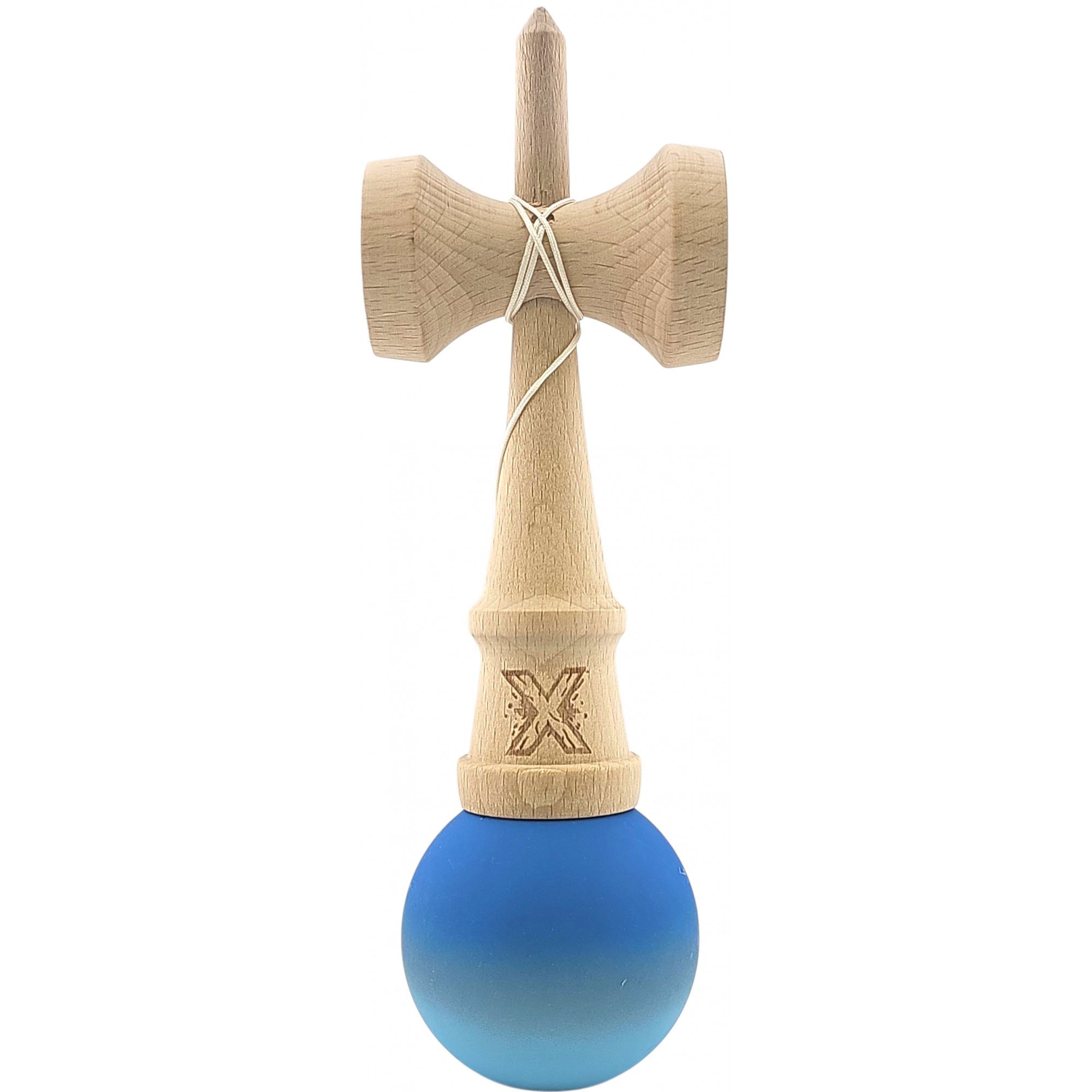 Kendama Rubber Grip - Kendama X Originala, Profesionala, Flippy, din Lemn, Rubber Grip, 18 cm, Albastru inchis/Gri/Albastru deschis