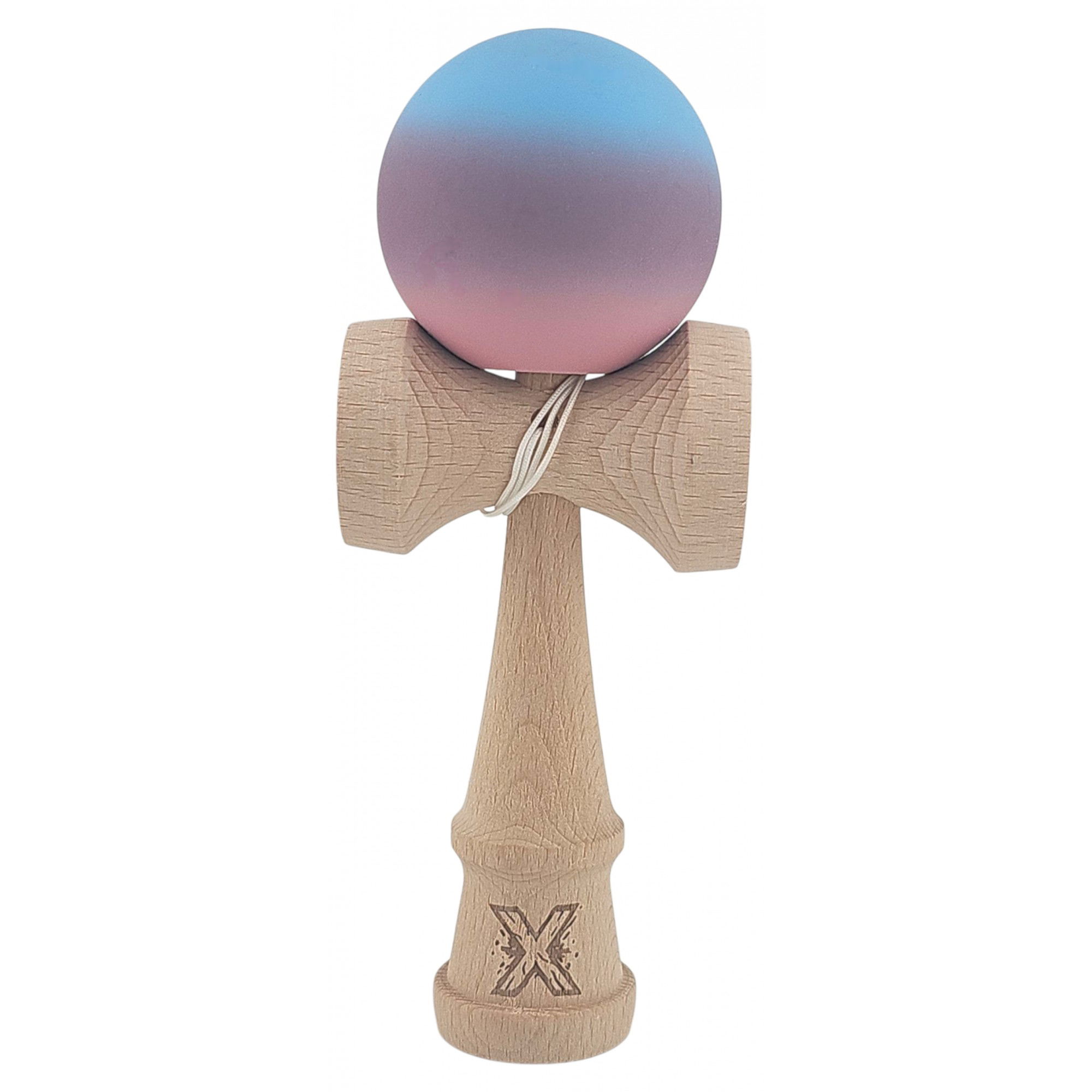 Kendama Rubber Grip - Kendama X Originala, Profesionala, Flippy, din Lemn, Rubber Grip, 18 cm, Roz/Mov/Albastru