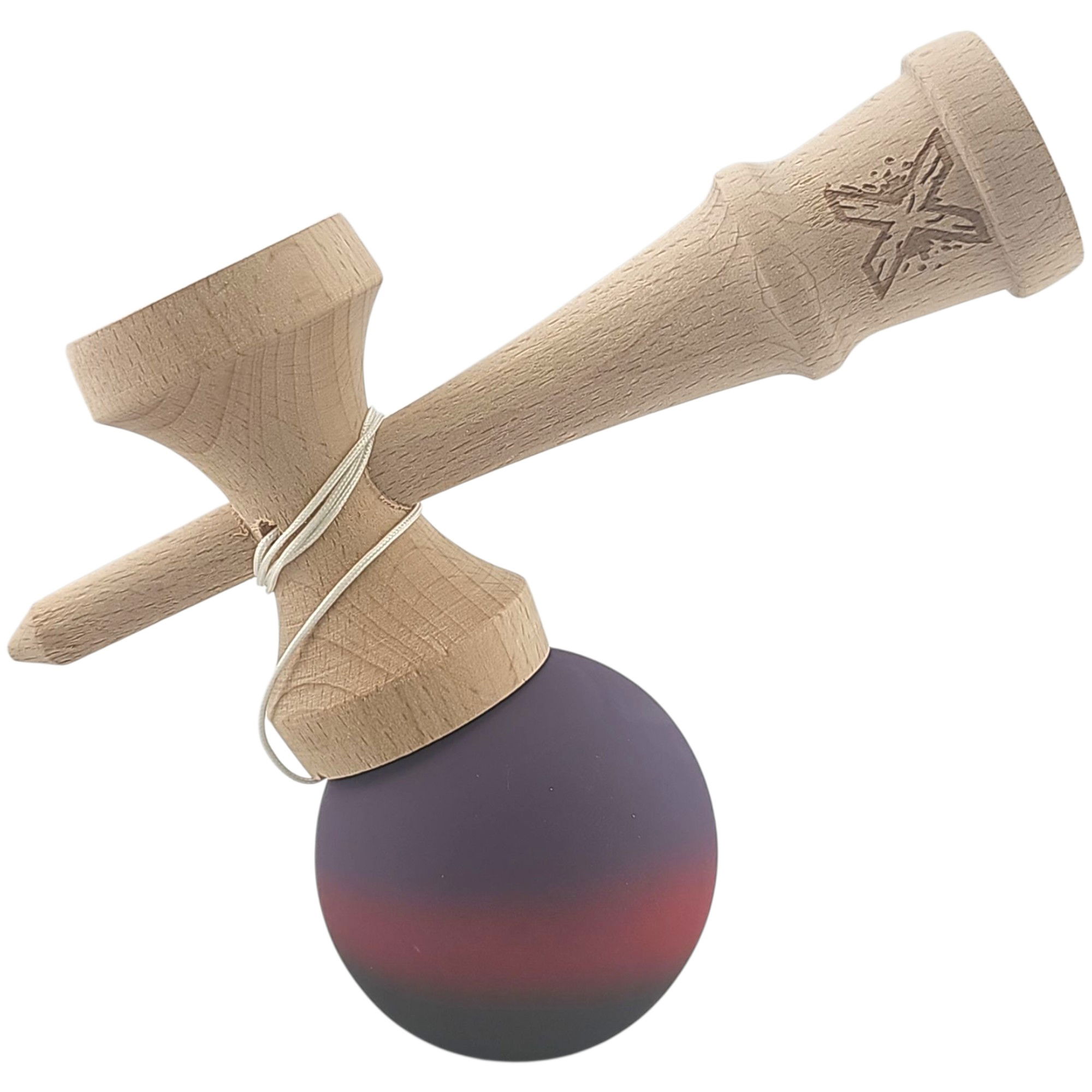Kendama X Originala, Profesionala, Flippy, din Lemn, Rubber Grip, 18 cm, Mov/Rosu/Negru [3]