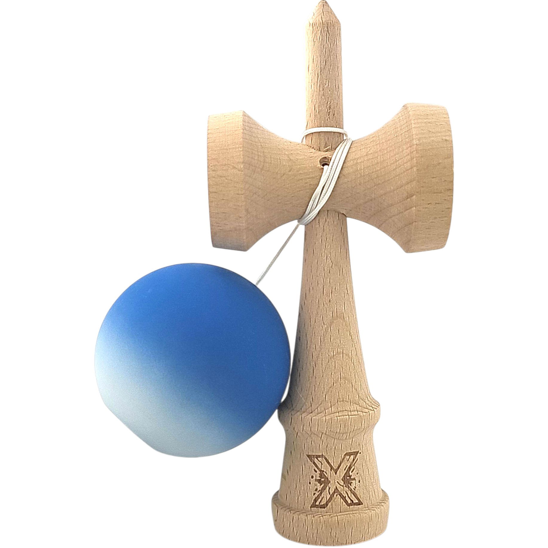 Kendama X Originala, Profesionala, Flippy, din Lemn, Rubber Grip, 18 cm, Albastru/Alb [4]
