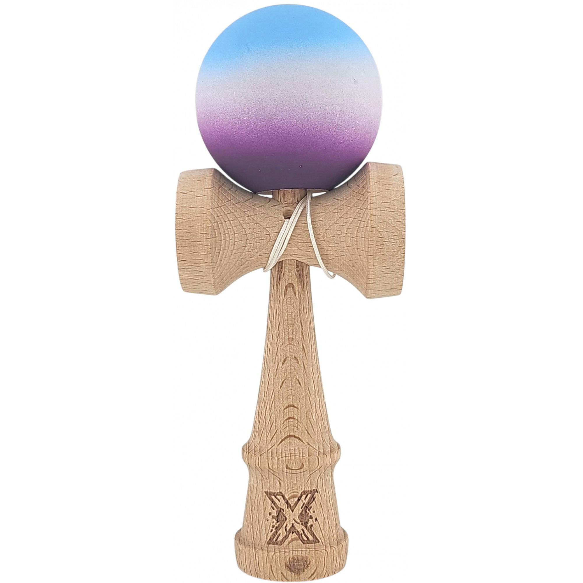 Kendama Rubber Grip - Kendama X Originala, Profesionala, Flippy, din Lemn, Rubber Grip, 18 cm, Albastru/Alb/Violet 