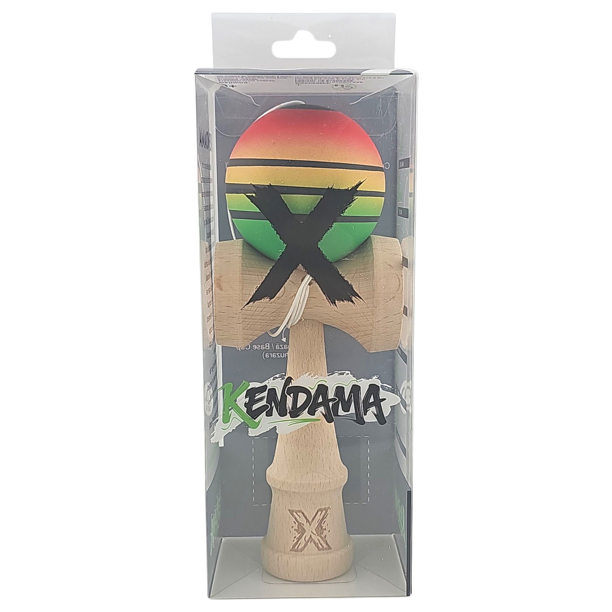 Kendama X Originala, Profesionala, Flippy, din Lemn, Rubber Grip, 18 cm, Rosu/Galben/Verde [4]