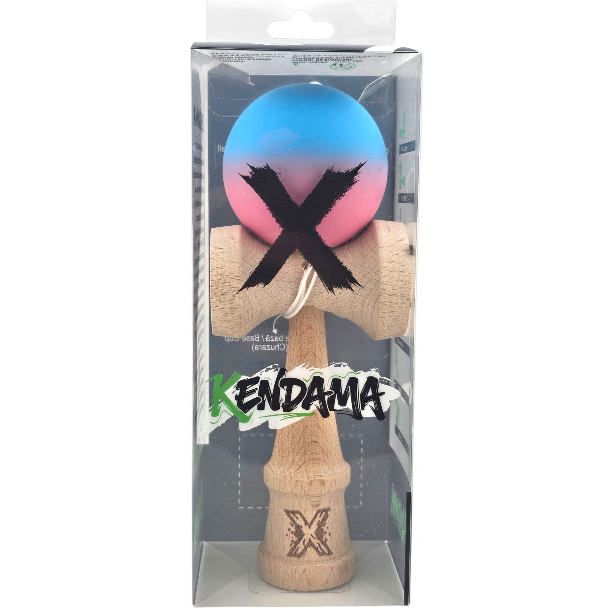 Kendama X Originala, Profesionala, Flippy, din Lemn, Rubber Grip, 18 cm, Albastru/Roz [5]