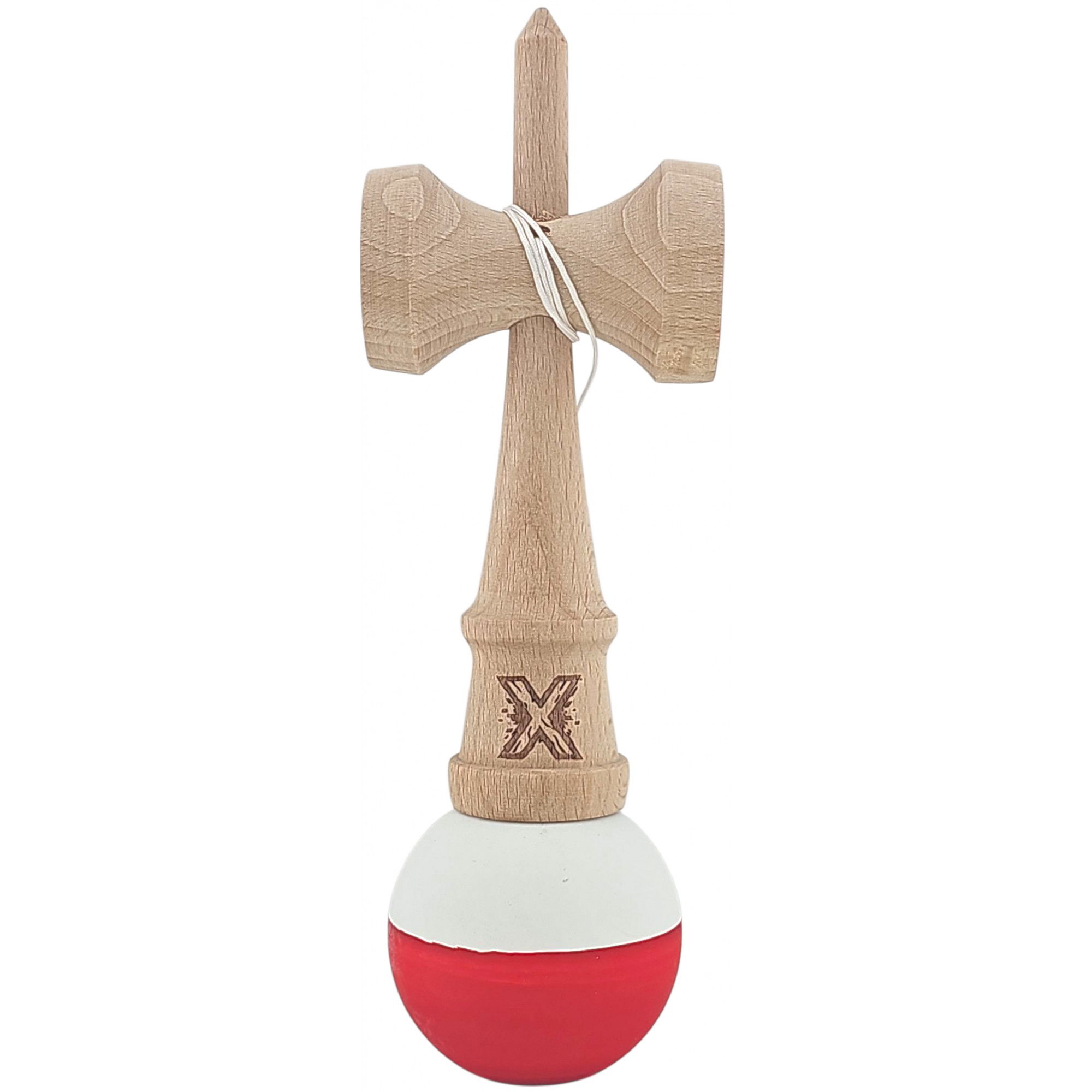 Kendama Rubber Grip - Kendama X Originala, Profesionala, Flippy, din Lemn, Rubber Grip, 18 cm, Alb/Rosu