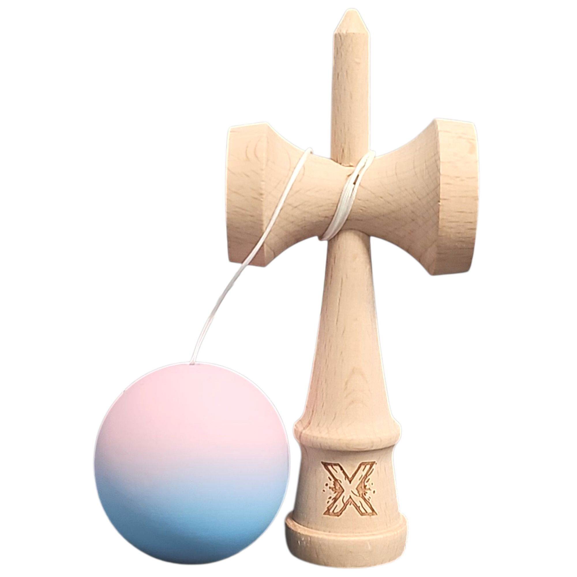 Kendama Rubber Grip - Kendama X Originala, Profesionala, Flippy, din Lemn, Rubber Grip, 18 cm, Lila/Turcoaz