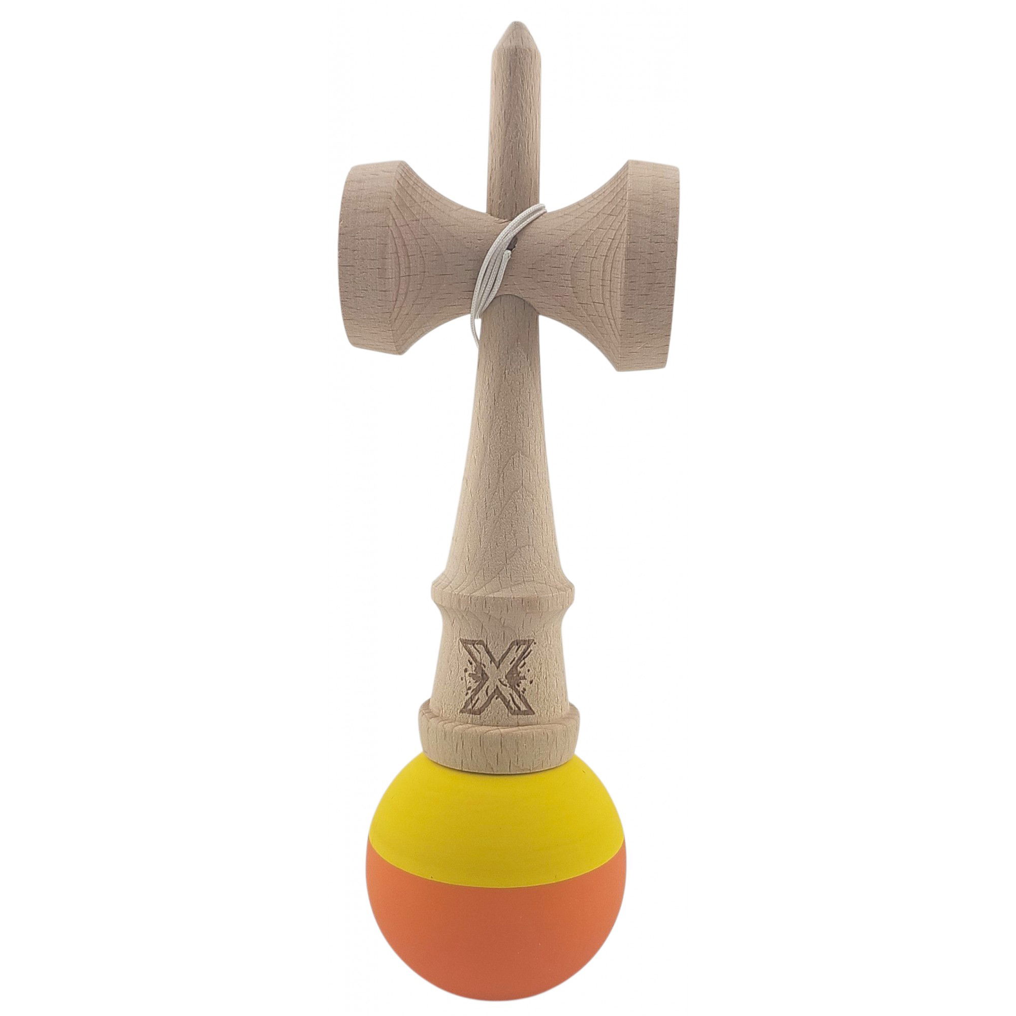 Kendama X Originala, Profesionala, Flippy, din Lemn, Rubber Grip, 18 cm, Galben/Portocaliu [3]