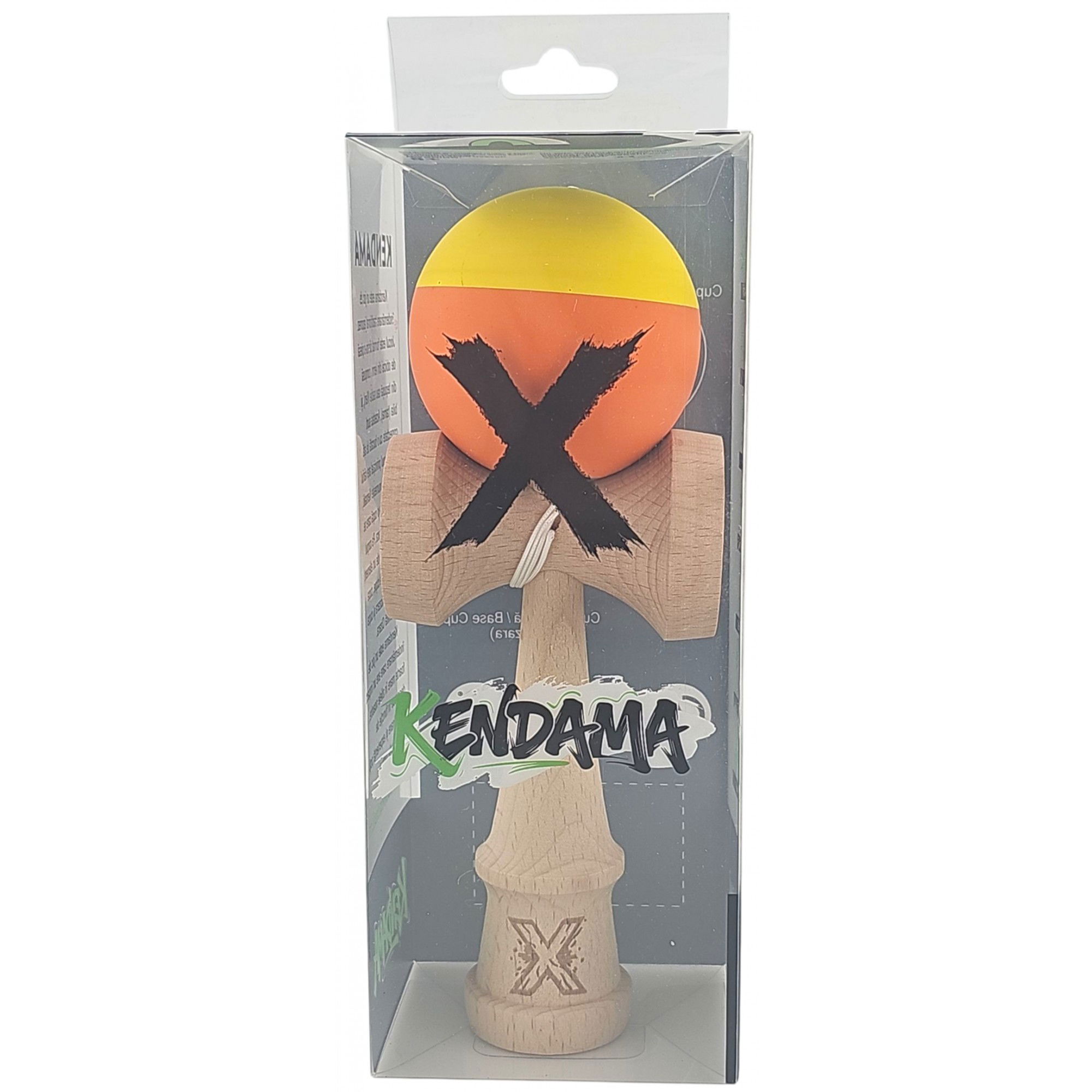 Kendama X Originala, Profesionala, Flippy, din Lemn, Rubber Grip, 18 cm, Galben/Portocaliu [4]