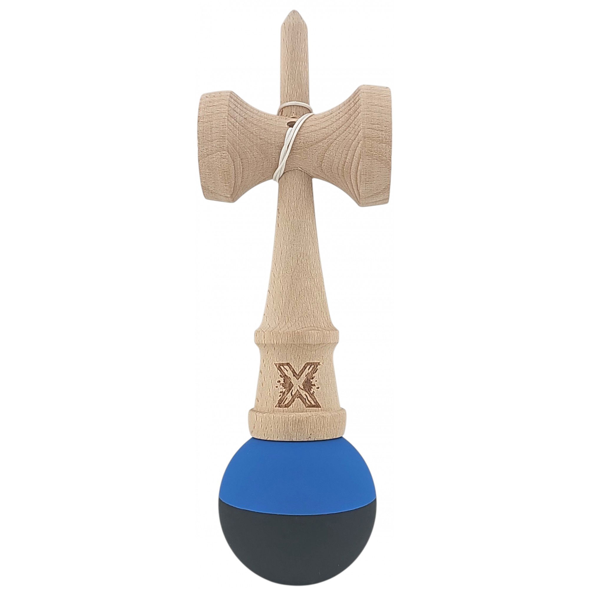Kendama X Originala, Profesionala, Flippy, din Lemn, Rubber Grip, 18 cm, Albastru/Negru [3]