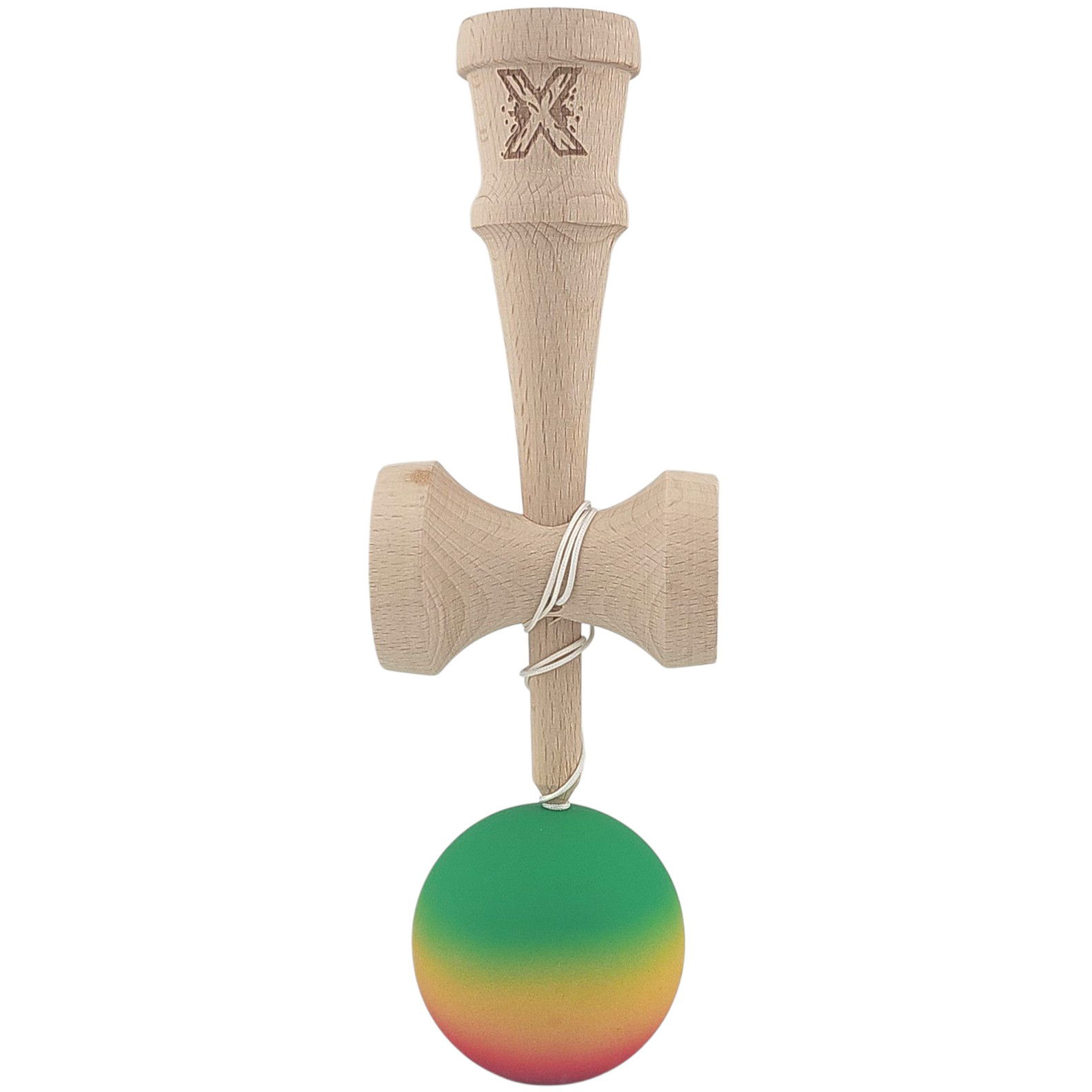 Kendama X Originala, Profesionala, Flippy, din Lemn, Rubber Grip, 18 cm, Gradient Verde/Galben/Rosu [2]