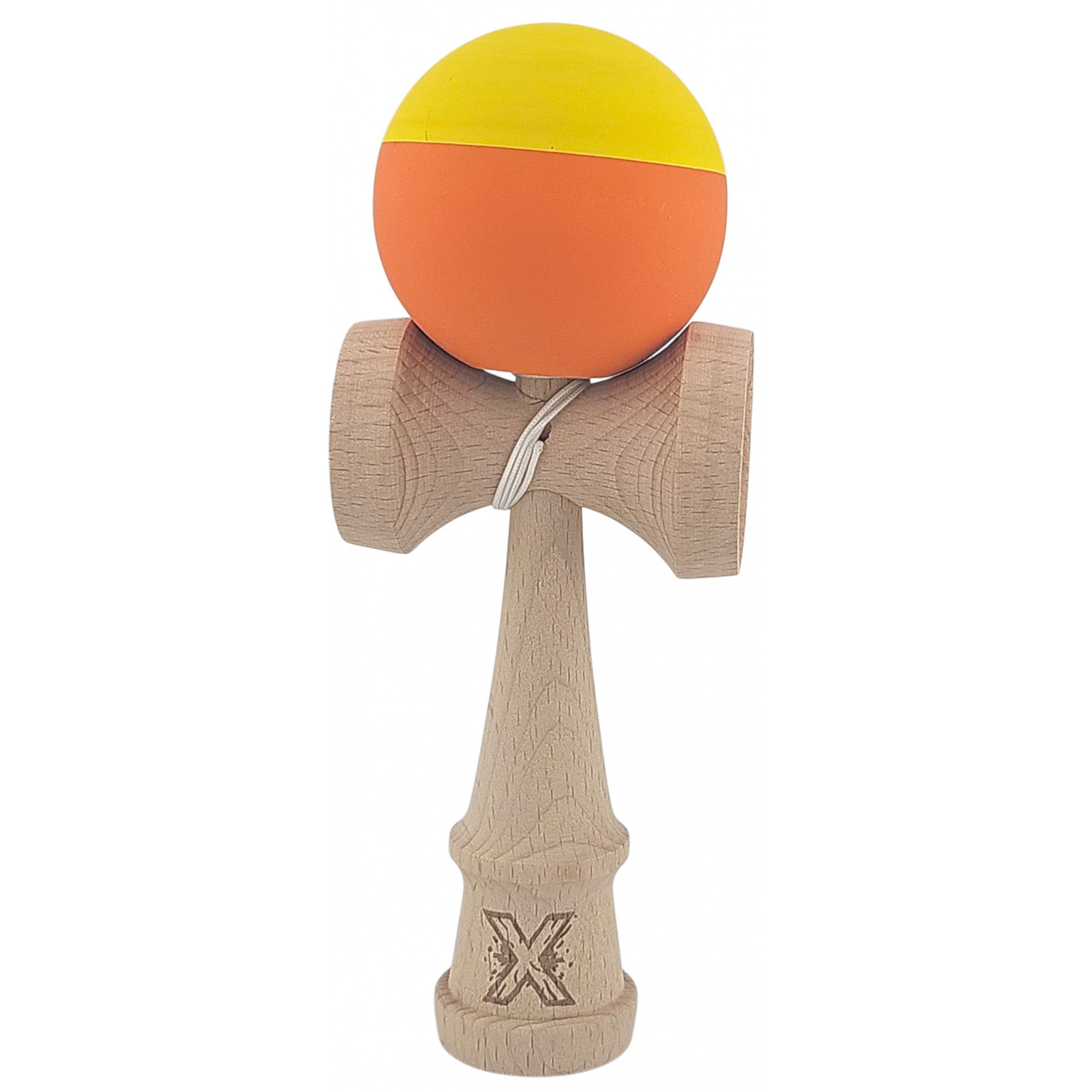 Kendama Rubber Grip - Kendama X Originala, Profesionala, Flippy, din Lemn, Rubber Grip, 18 cm, Galben/Portocaliu