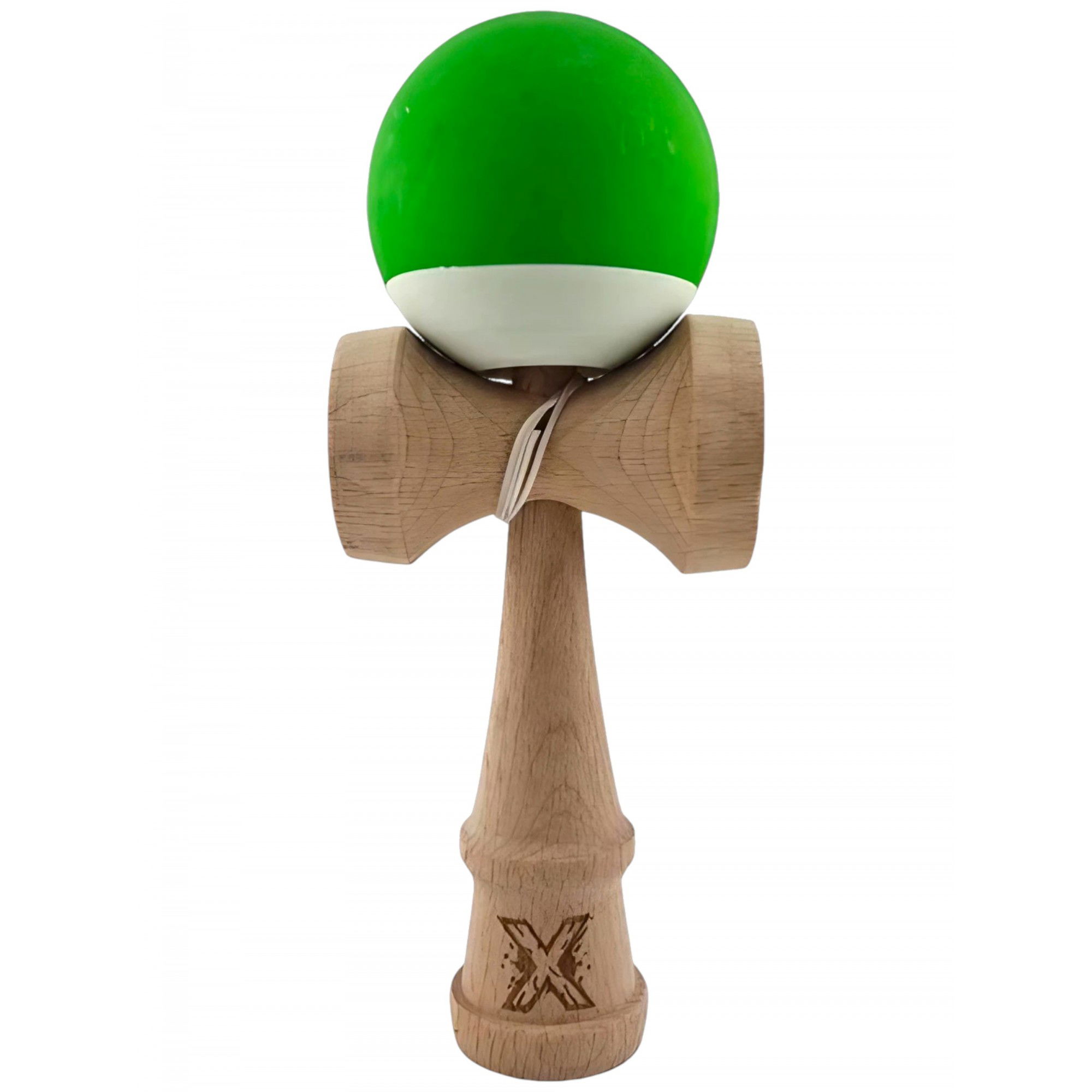 Kendama X Originala, Profesionala, Flippy, din Lemn, Rubber Grip, 18 cm, Verde/Alb [1]