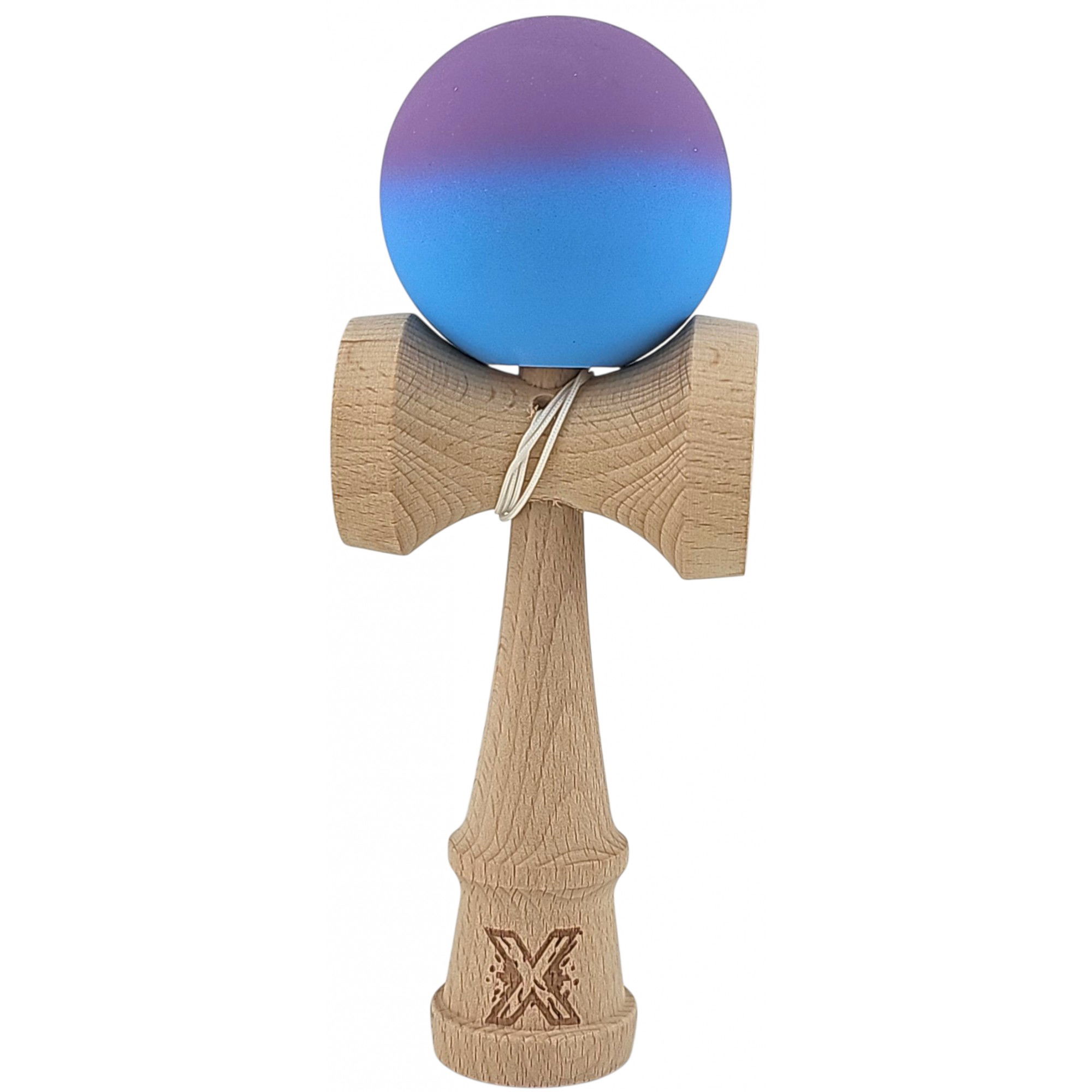 Kendama Rubber Grip - Kendama X Originala, Profesionala, Flippy, din Lemn, Rubber Grip, 18 cm, Gradient Violet/Albastru