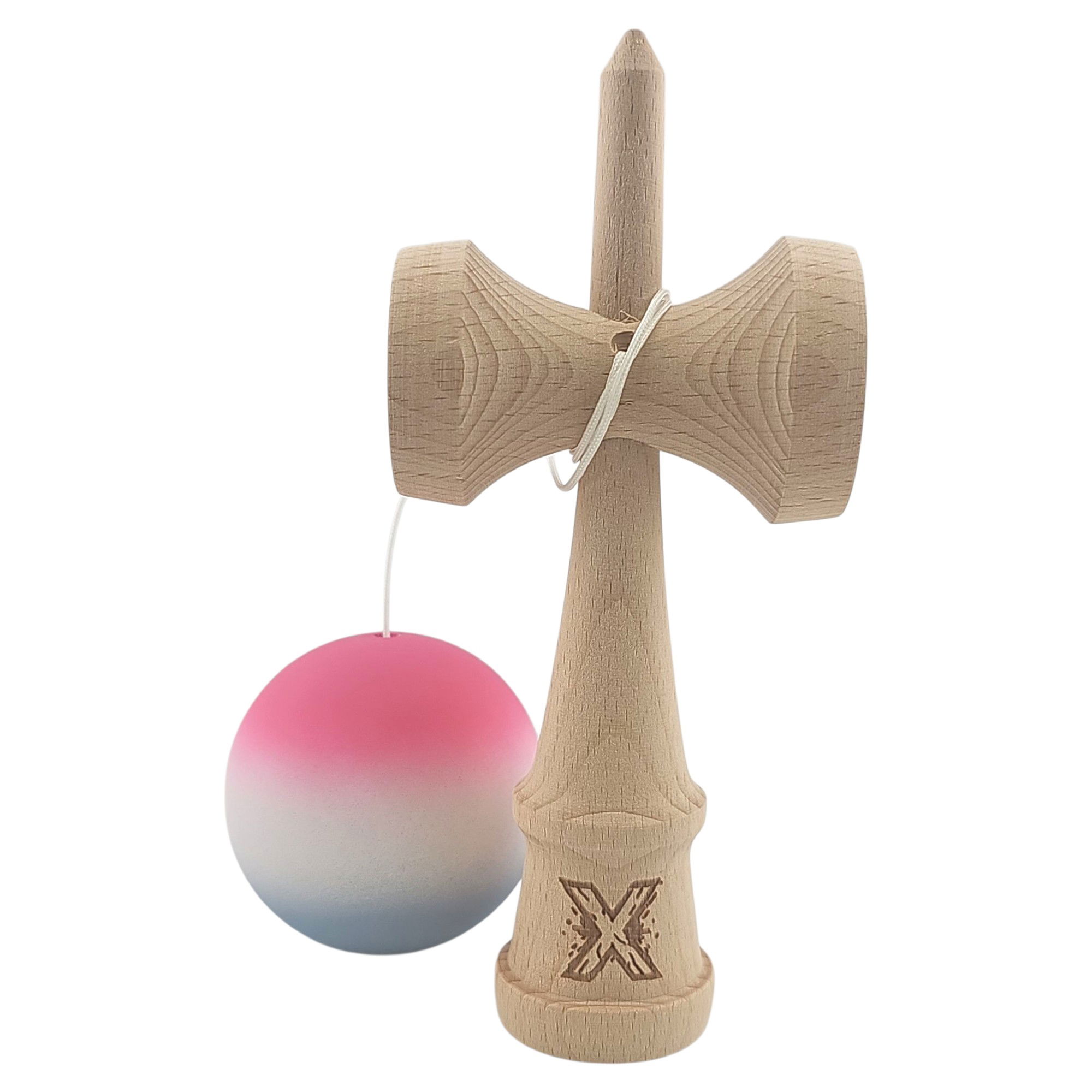 Kendama Rubber Grip - Kendama X Originala, Profesionala, Flippy, din Lemn, Rubber Grip, 18 cm, Roz/Alb/Gri