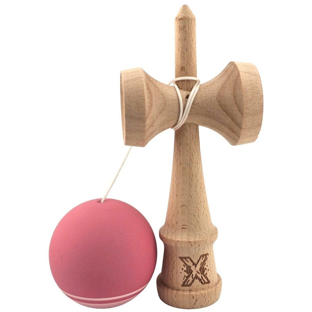 Kendama Rubber Grip - Kendama X Originala, Profesionala, Flippy, din Lemn, Rubber Grip, 18 cm, Roz/Alb