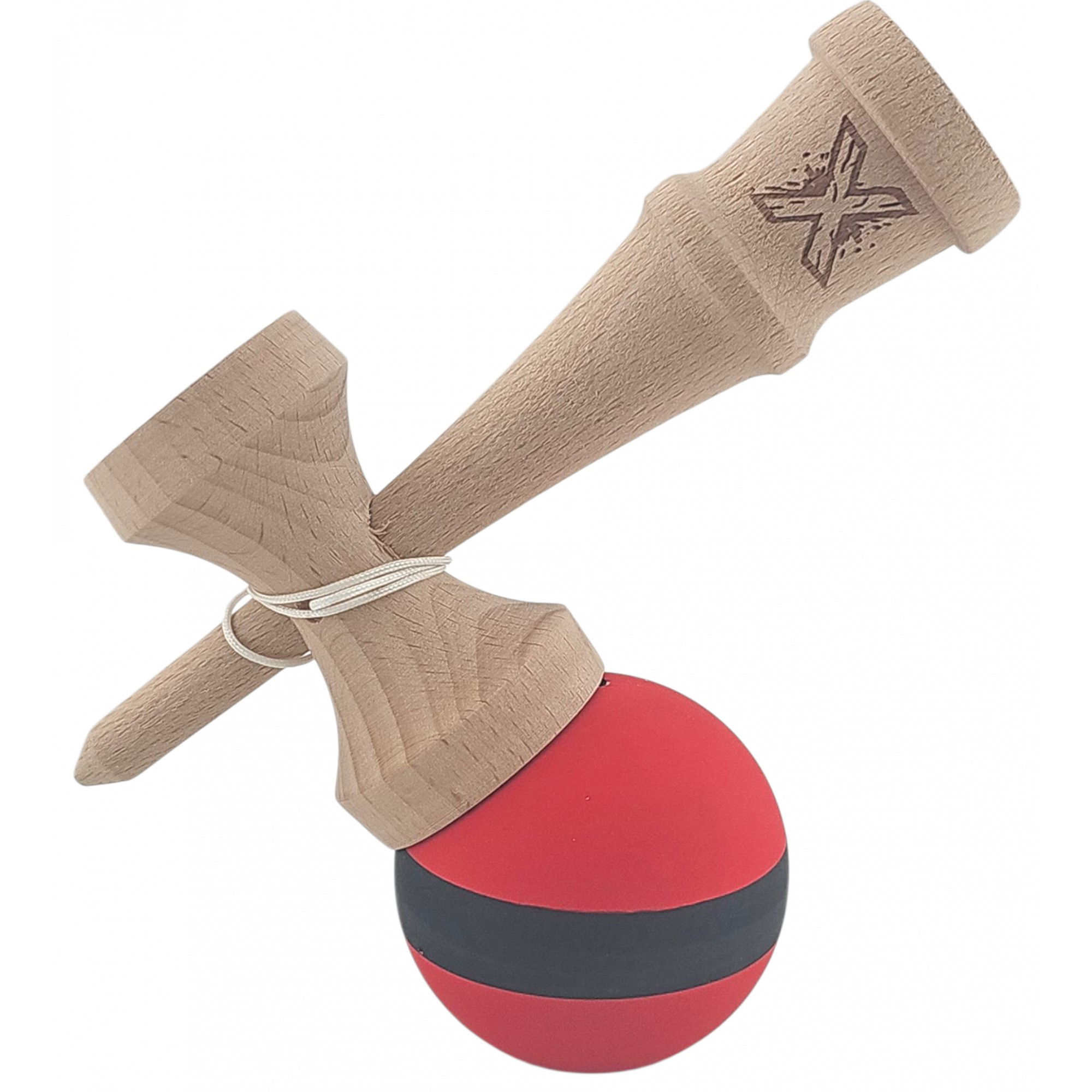 Kendama Rubber Grip - Kendama X Originala, Profesionala, Flippy, din Lemn, Rubber Grip, 18 cm, Rosu/Negru
