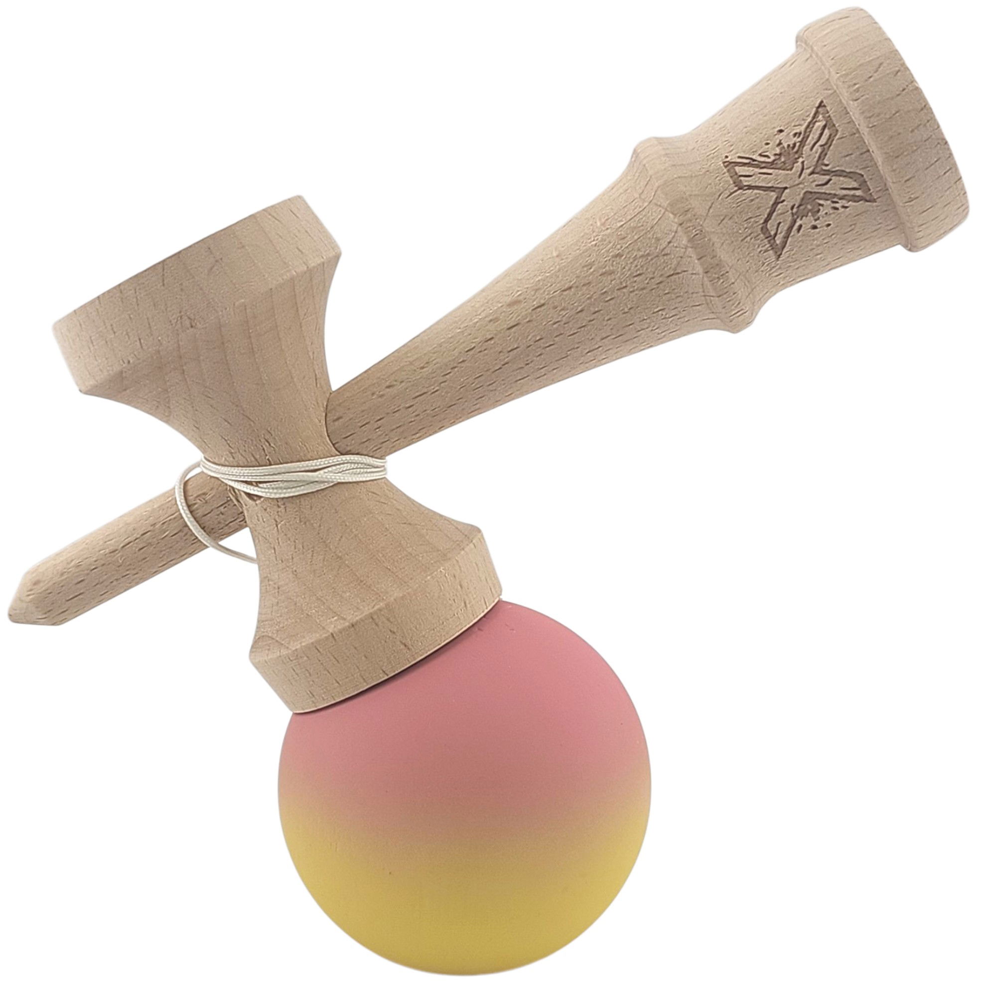 Kendama X Originala, Profesionala, Flippy, din Lemn, Rubber Grip, 18 cm, Roz/Galben [3]