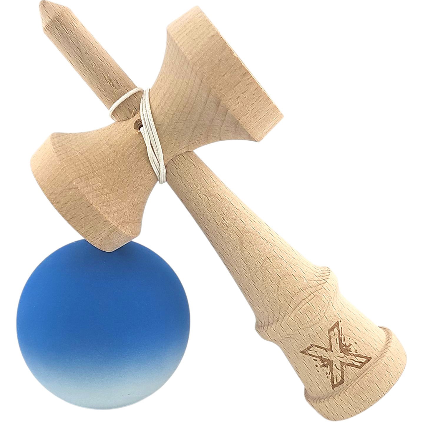 Kendama X Originala, Profesionala, Flippy, din Lemn, Rubber Grip, 18 cm, Albastru/Alb [3]