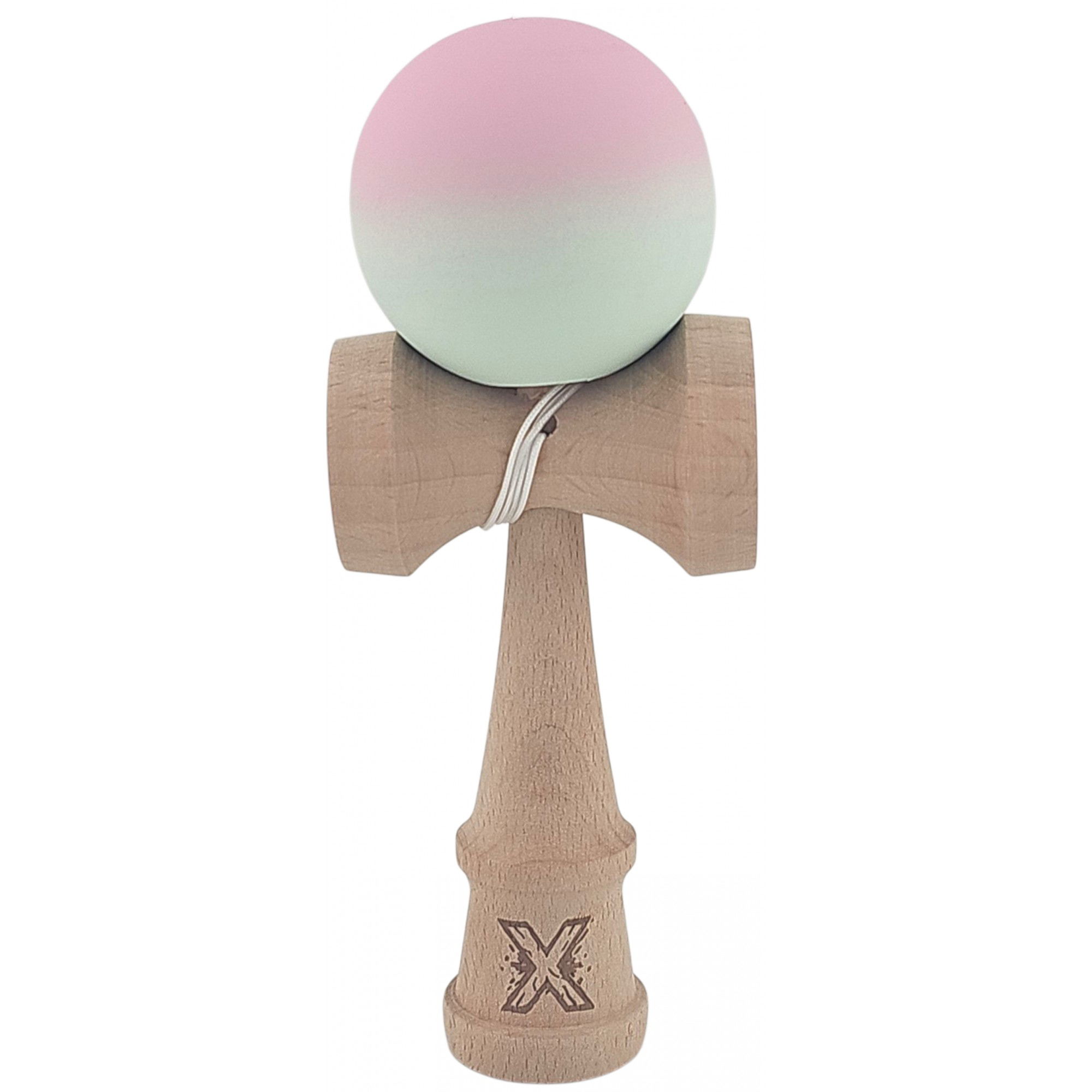 Kendama Rubber Grip - Kendama X Originala, Profesionala, Flippy, din Lemn, Rubber Grip, 18 cm, Roz/Verde