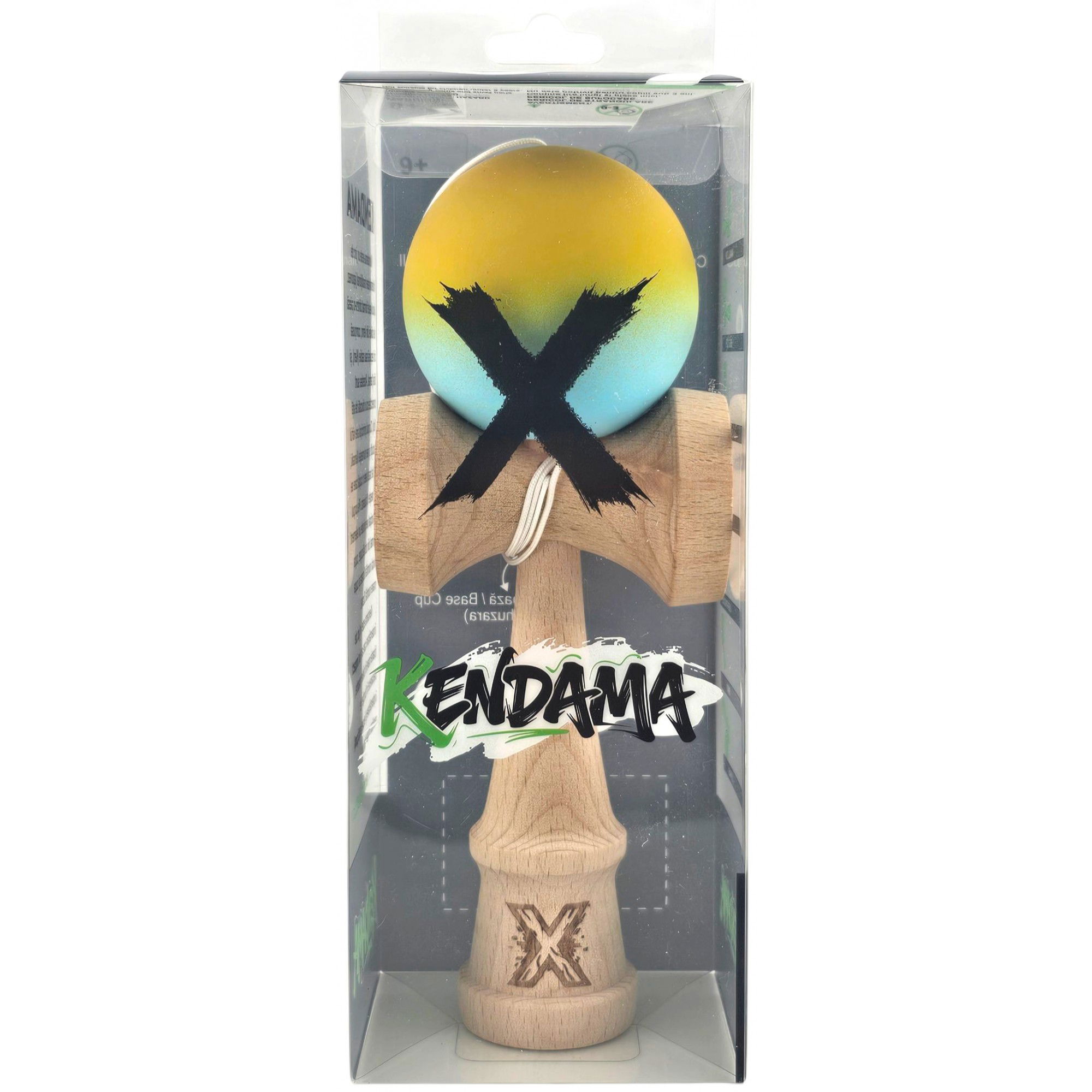 Kendama X Originala, Profesionala, Flippy, din Lemn, Rubber Grip, 18 cm, Galben/Albastru [5]