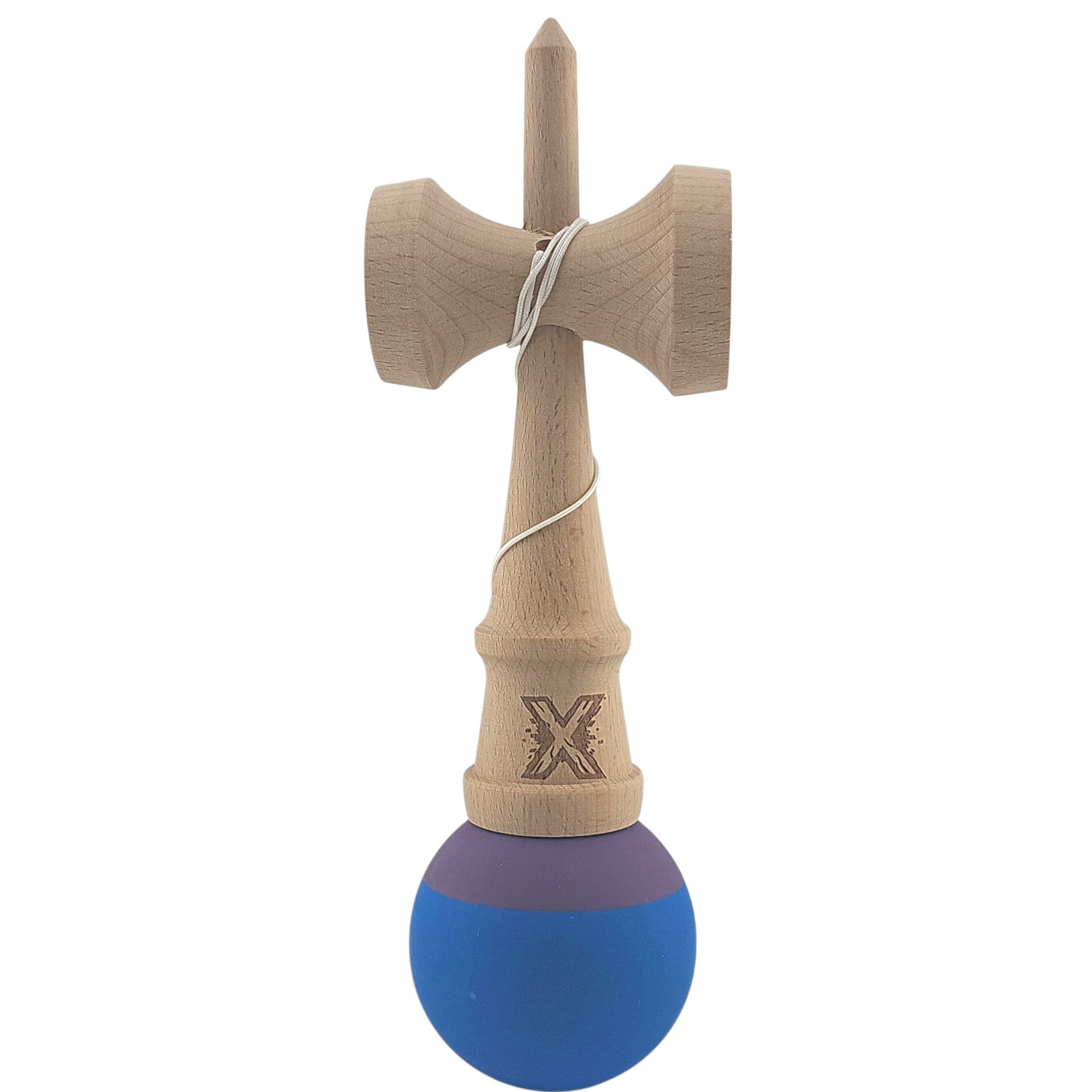 Kendama X Originala, Profesionala, Flippy, din Lemn, Rubber Grip, 18 cm, Albastru/Mov [3]