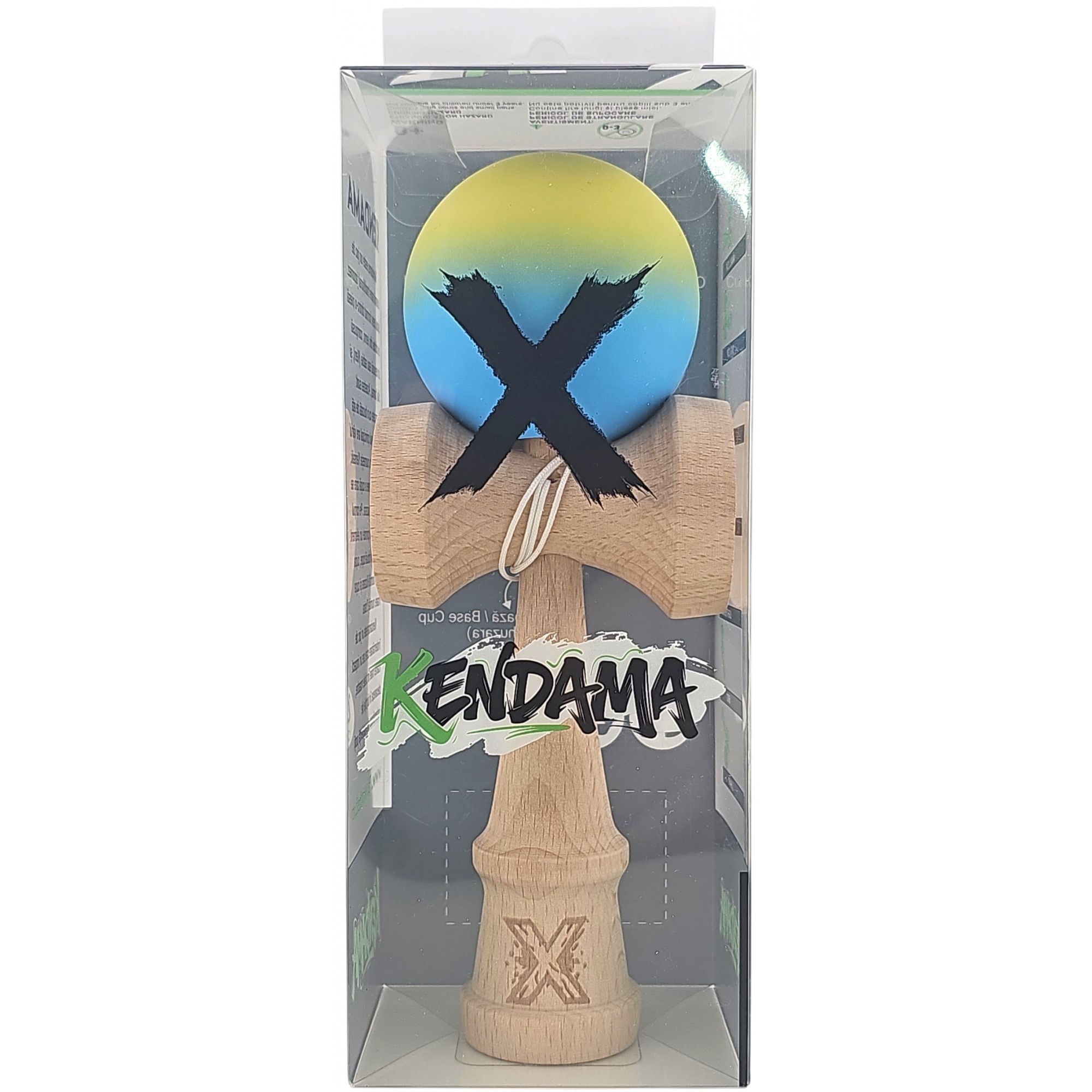 Kendama X Originala, Profesionala, Flippy, 18 cm, Profesionala, +9 Ani, din Lemn, Gradient Galben/Albastru [5]