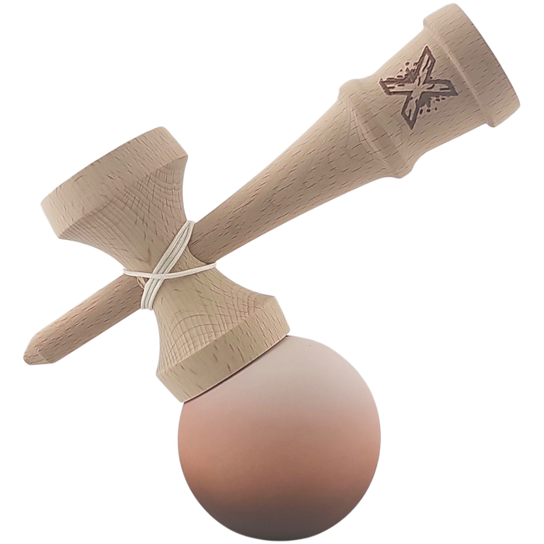 Kendama X Originala, Profesionala, Flippy, din Lemn, Rubber Grip, 18 cm, Maro/Bej/Roz [3]