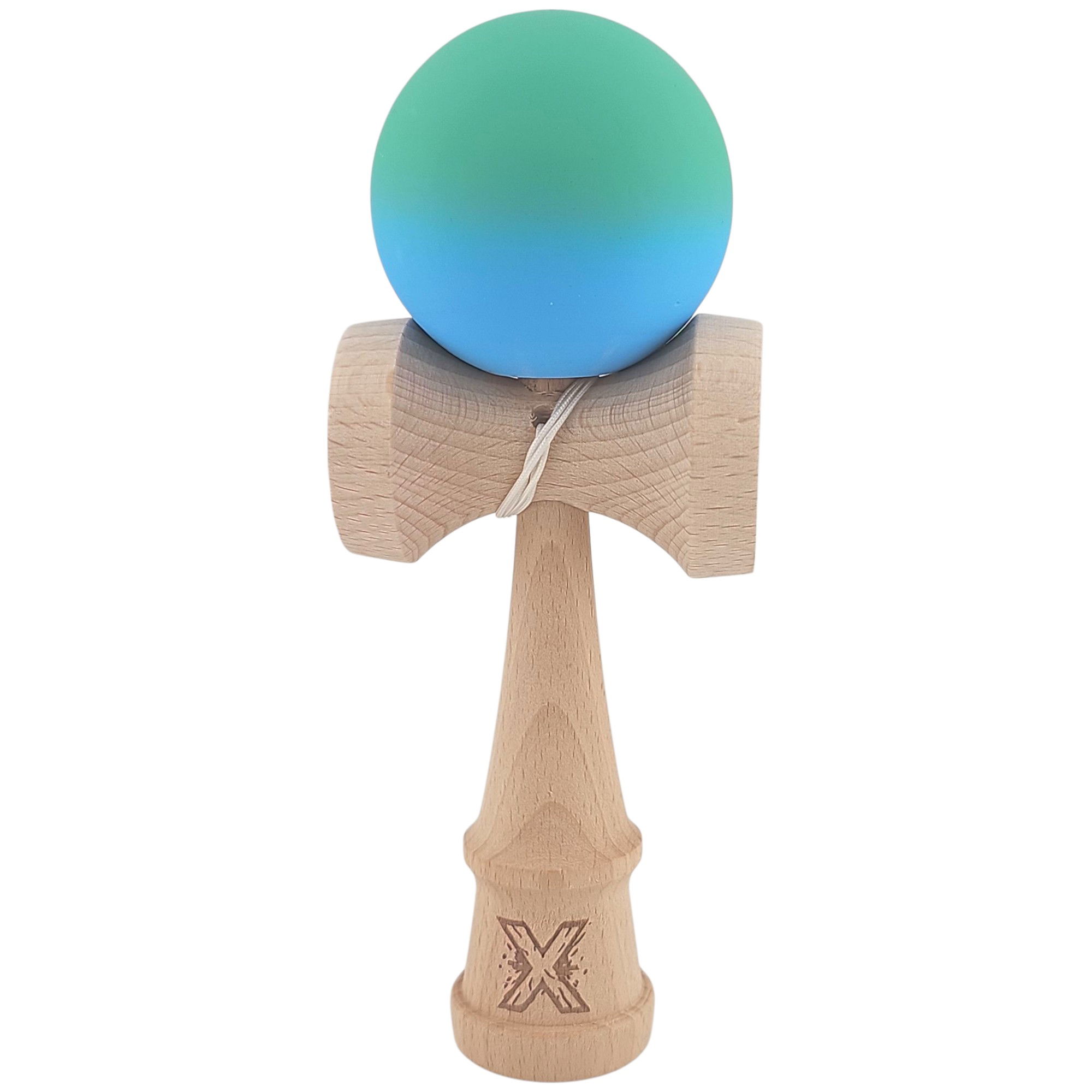 Kendama Rubber Grip - Kendama X Originala, Profesionala, Flippy, din Lemn, Rubber Grip, 18 cm, Verde/Albastru