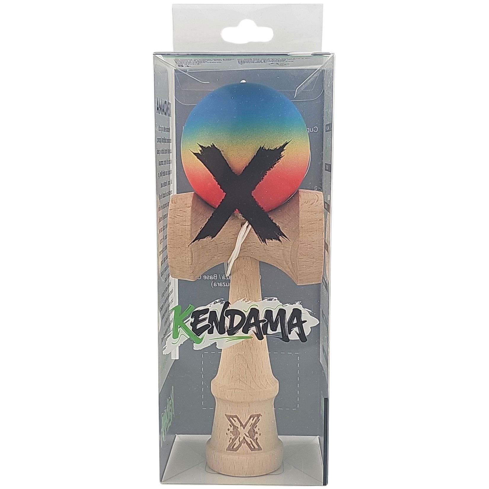 Kendama X Originala, Profesionala, Flippy, din Lemn, Rubber Grip, 18 cm, Gradient Albastru/Galben/Rosu [4]