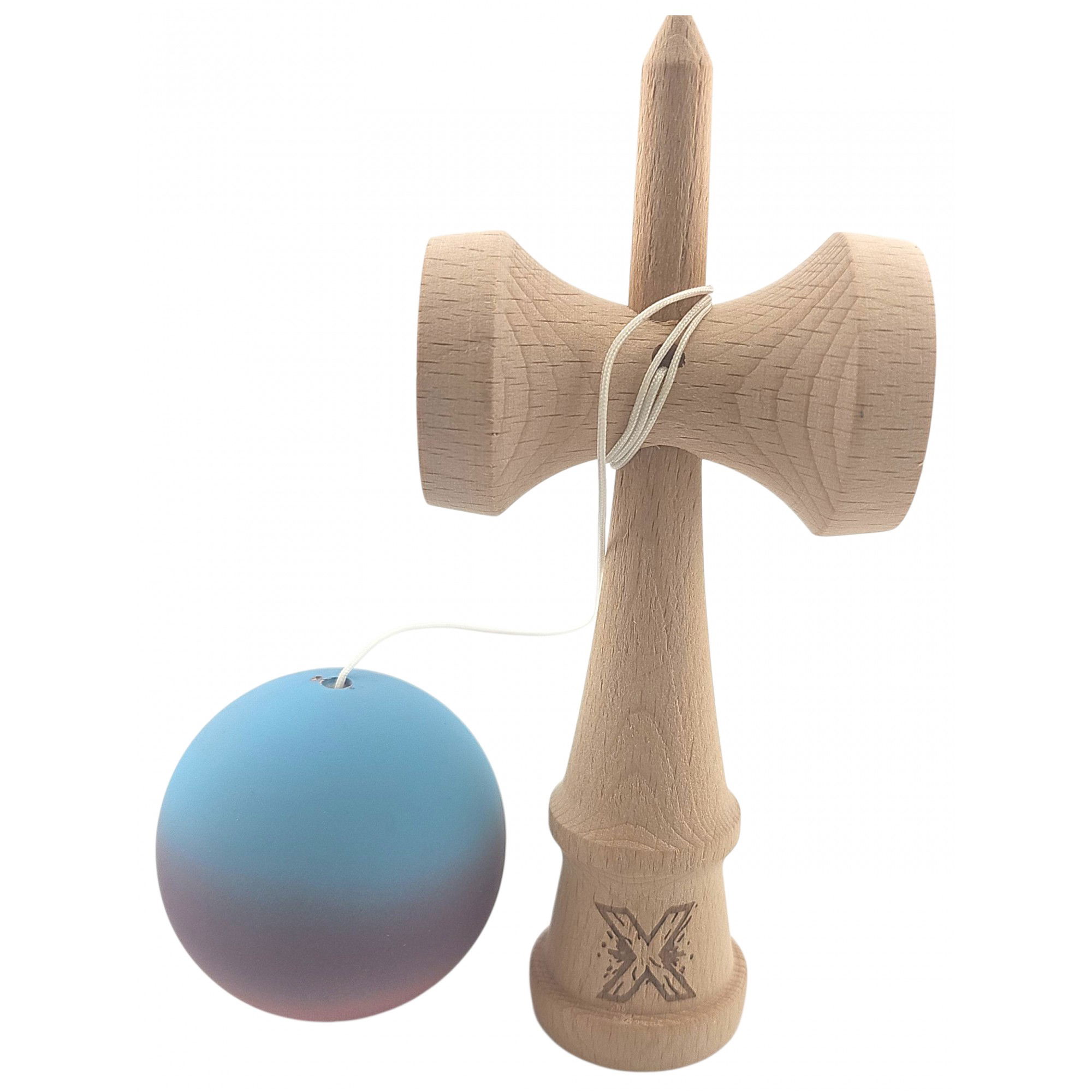 Kendama Rubber Grip - Kendama X Originala, Profesionala, Flippy, din Lemn, Rubber Grip, 18 cm, Roz/Mov/Albastru