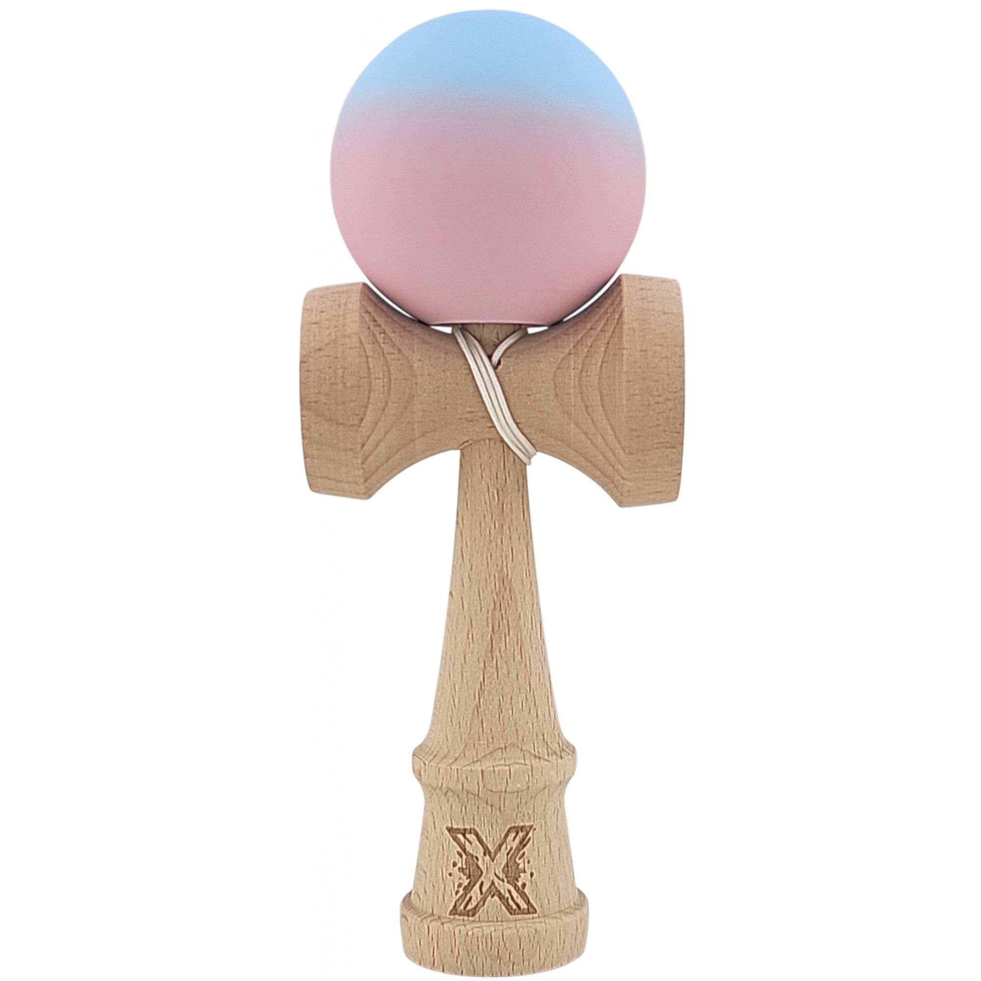 Kendama Rubber Grip - Kendama X Originala, Profesionala, Flippy, din Lemn, Rubber Grip, 18 cm, Albastru/Lila