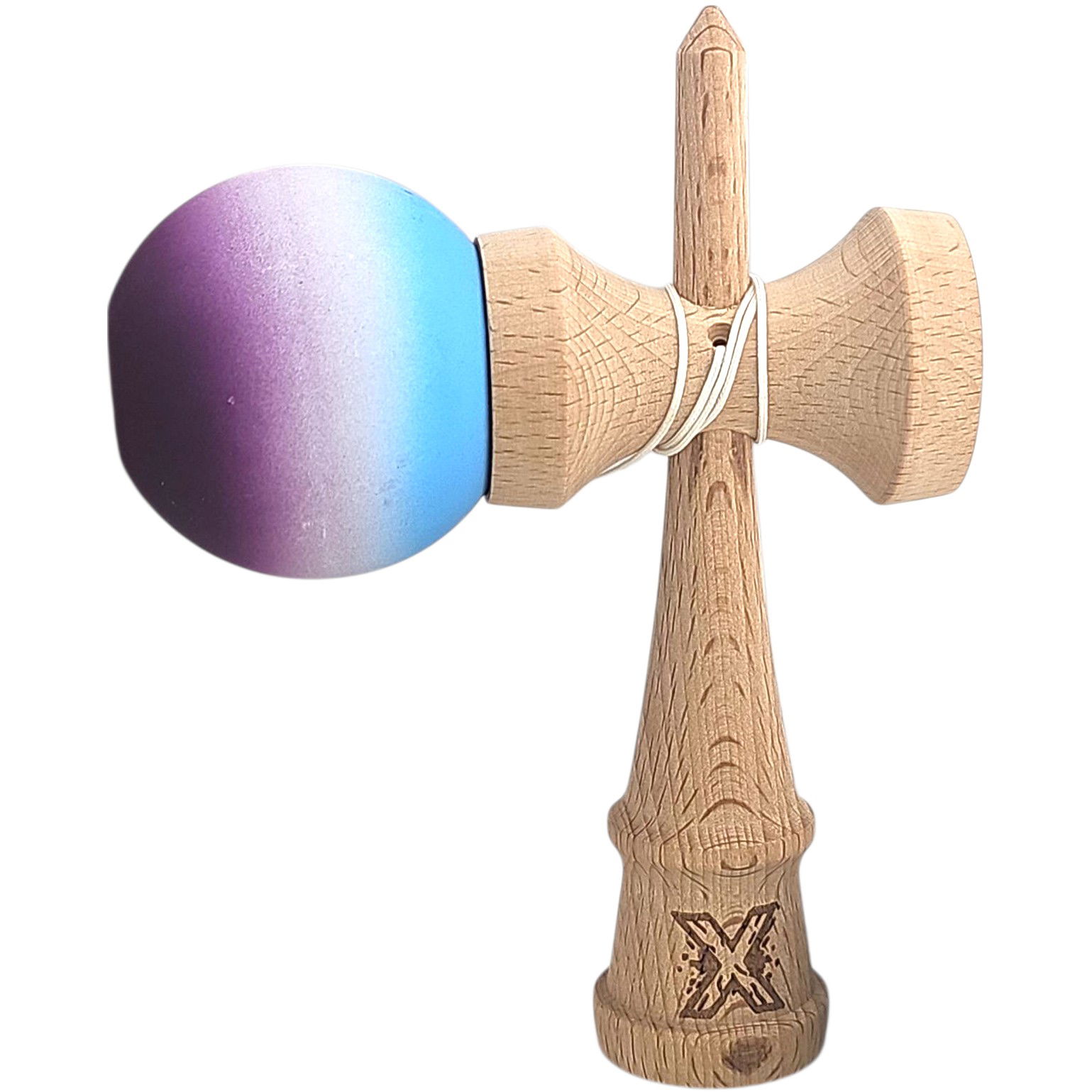 Kendama X Originala, Profesionala, Flippy, din Lemn, Rubber Grip, 18 cm, Albastru/Alb/Violet  [4]