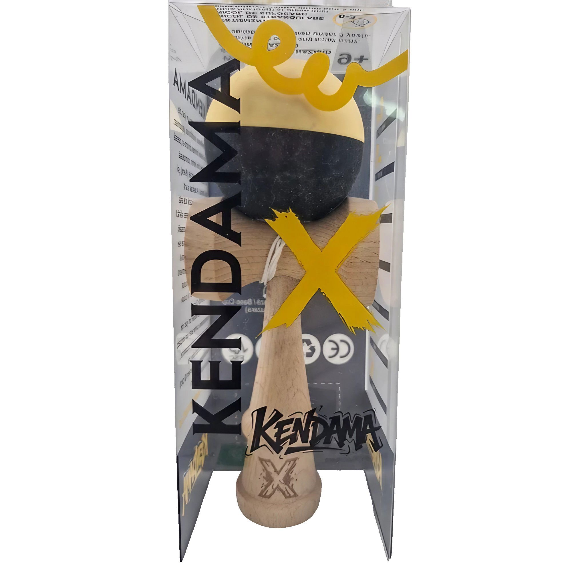 Kendama X Originala, Profesionala, Flippy, din Lemn, Rubber Grip, 18 cm, Galben/Negru [5]