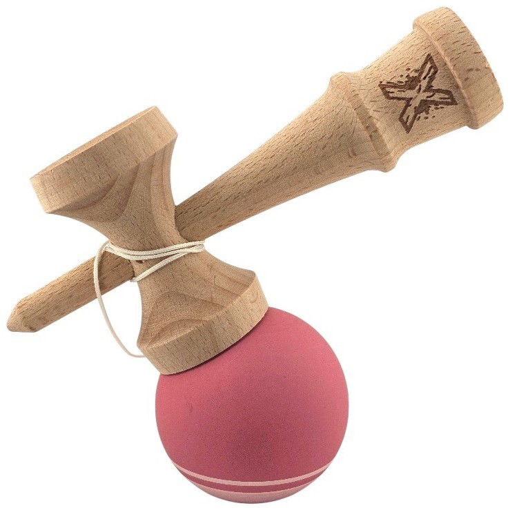 Kendama X Originala, Profesionala, Flippy, din Lemn, Rubber Grip, 18 cm, Roz/Alb [3]