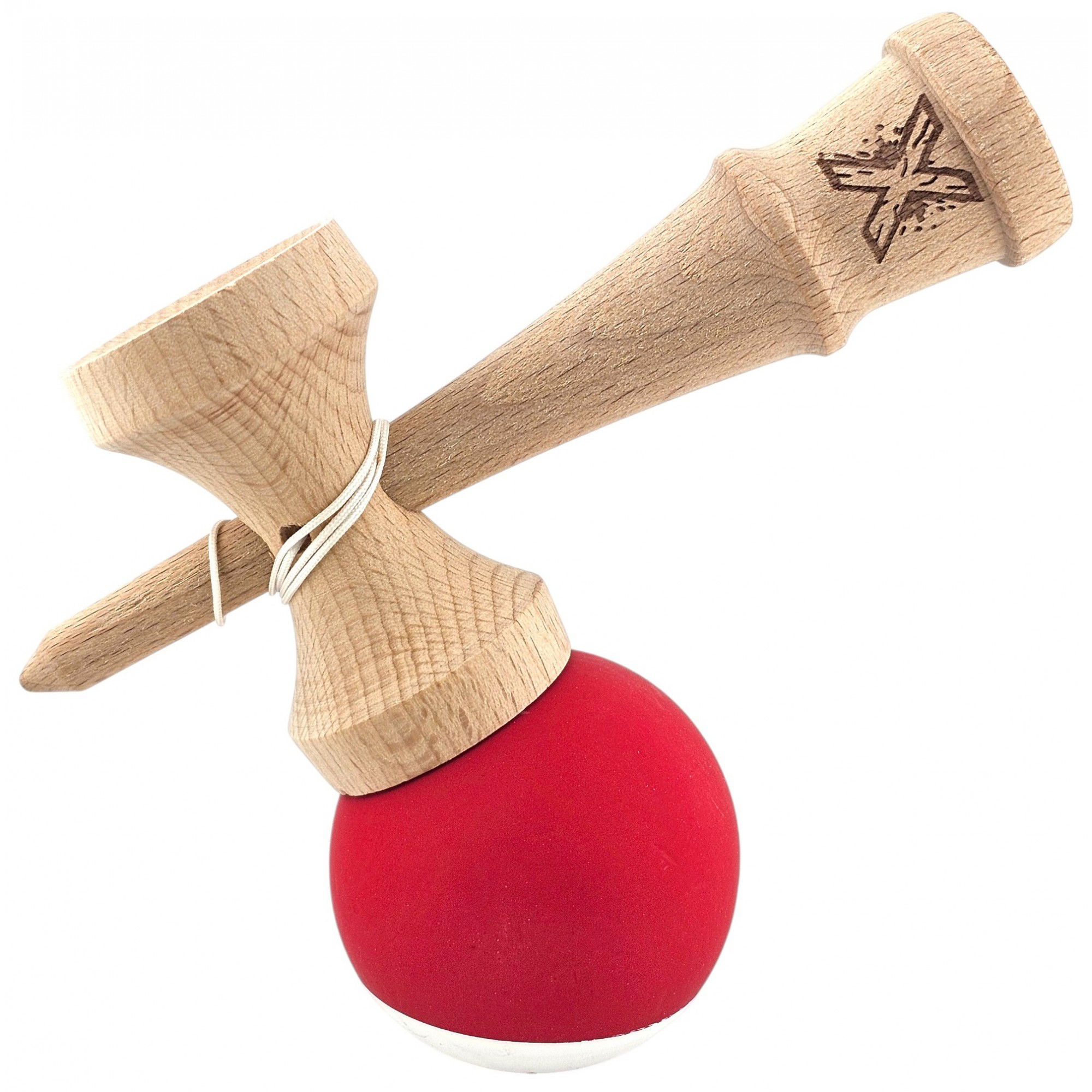 Kendama X Originala, Profesionala, Flippy, din Lemn, Rubber Grip, 18 cm, Rosu/Alb [3]